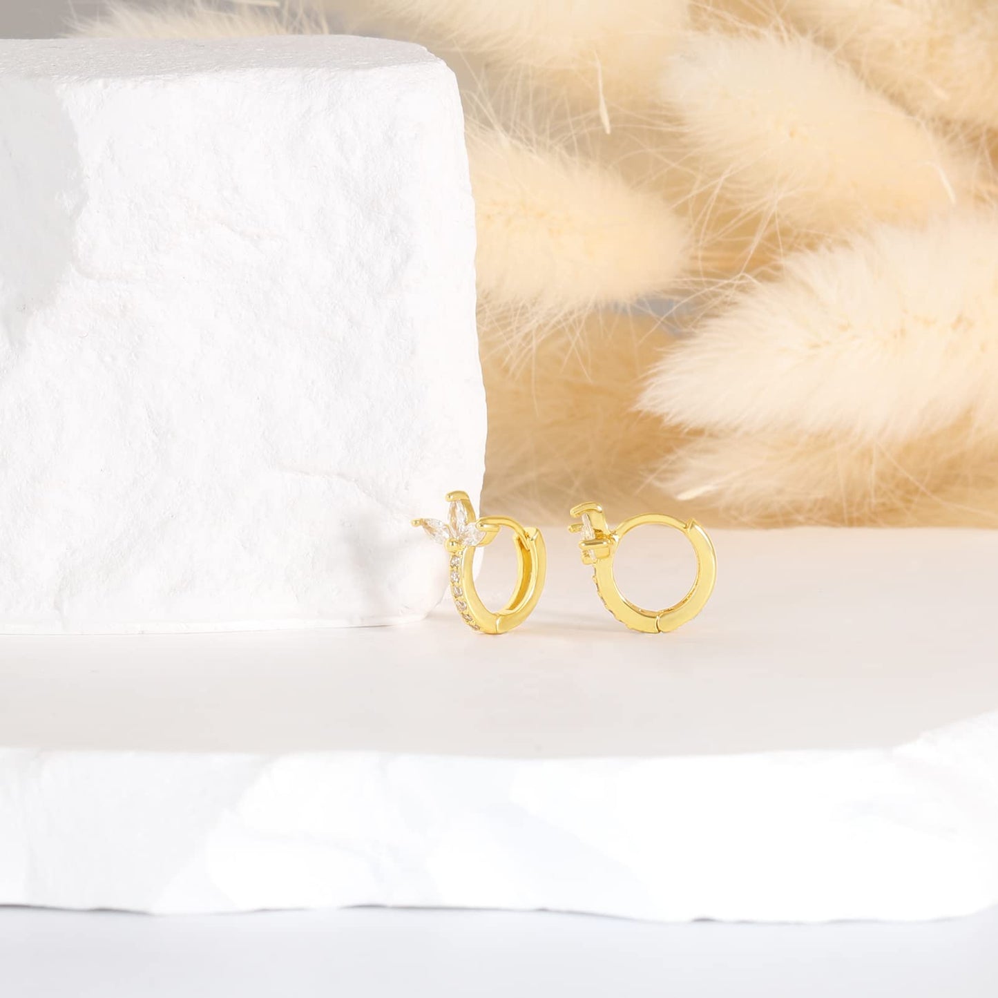 18K Gold CZ Tiny Huggie Earrings