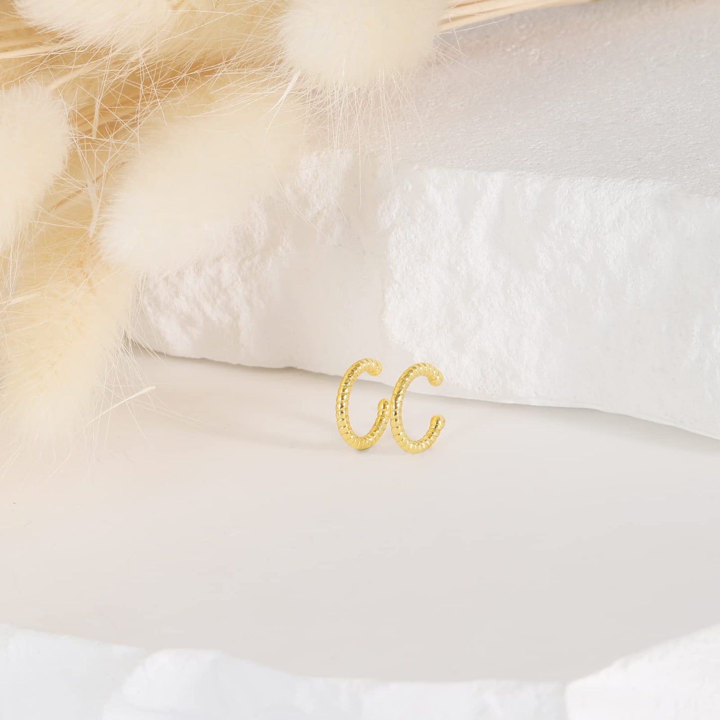18K Gold Twist Ear Cuff Earrings