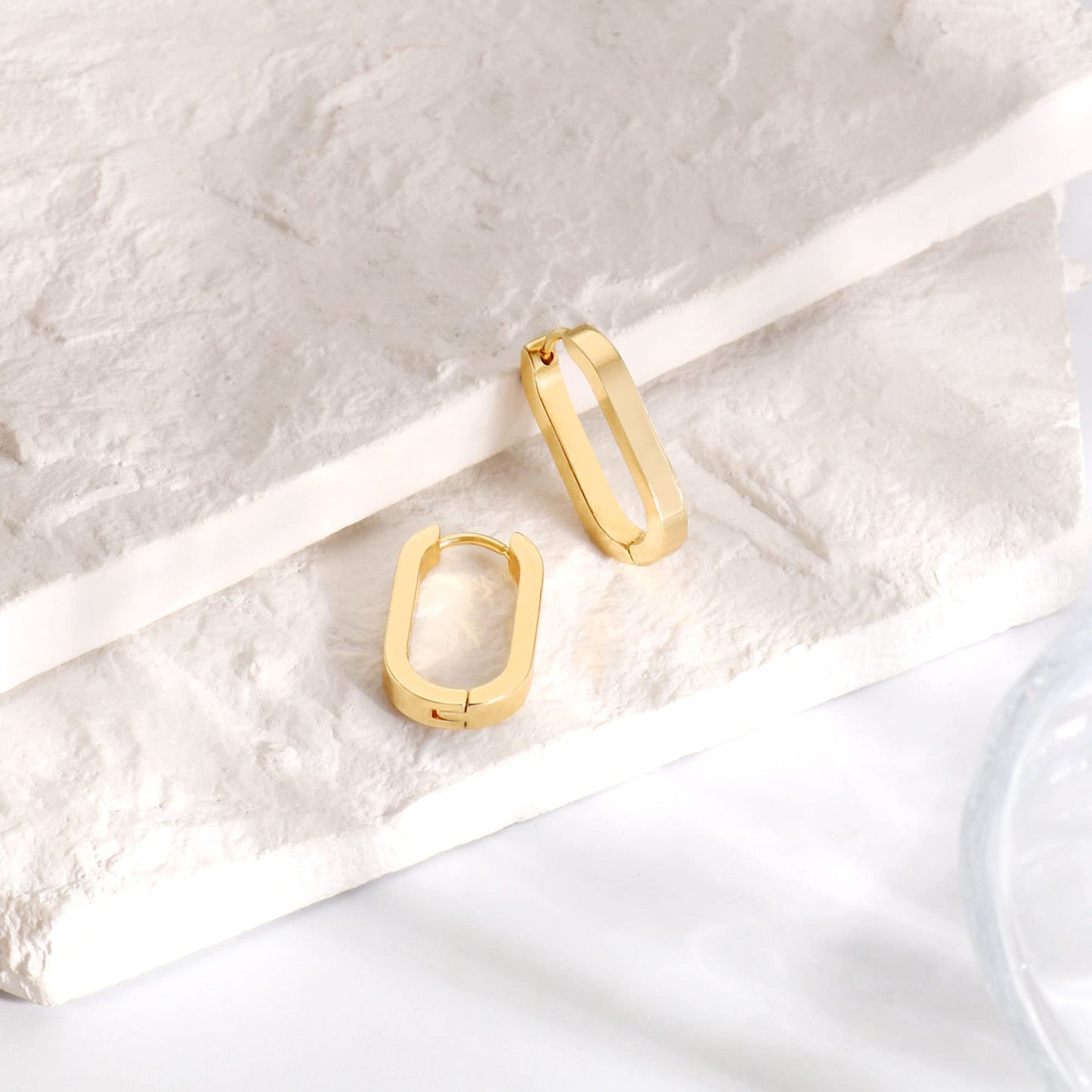 18K Gold Paperclip Hoop Earrings