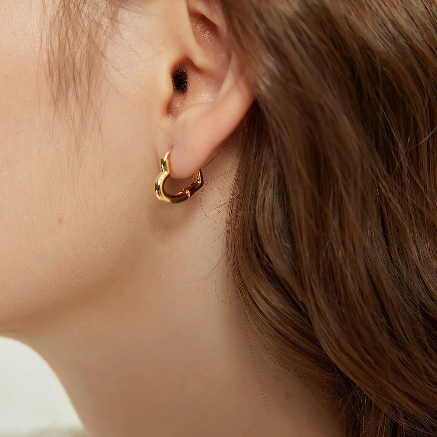 18K Gold Heart Chunky Hoop Earrings