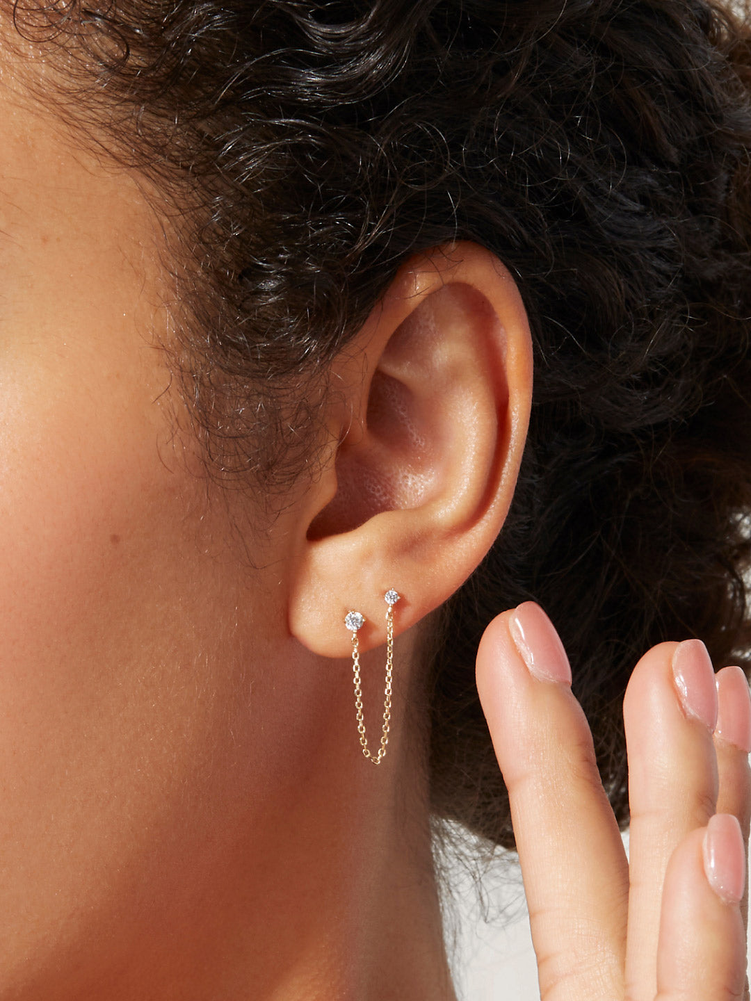 Gold Dainty Chain Stud Earring