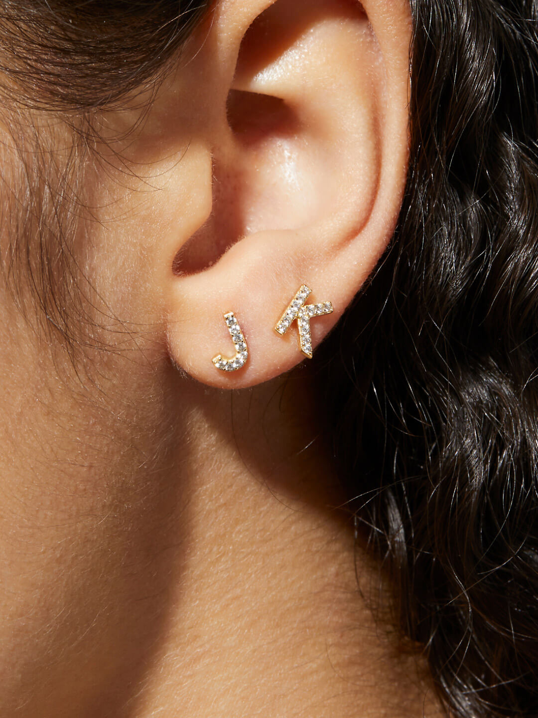 Gold CZ Letter Initial Stud Earring