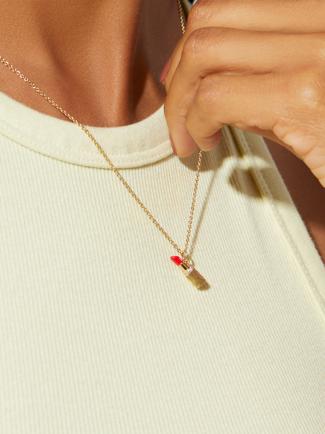 Gold-Dipped Lipstick Charm Necklace