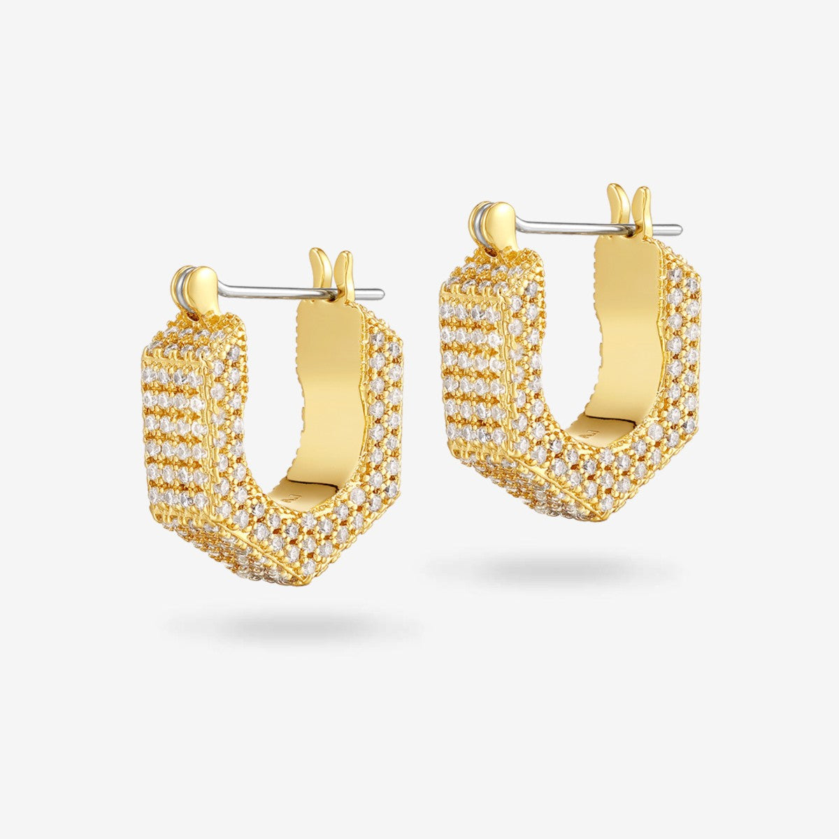The Pave Hex Bolt Huggies – Hoops – Gold-Plated