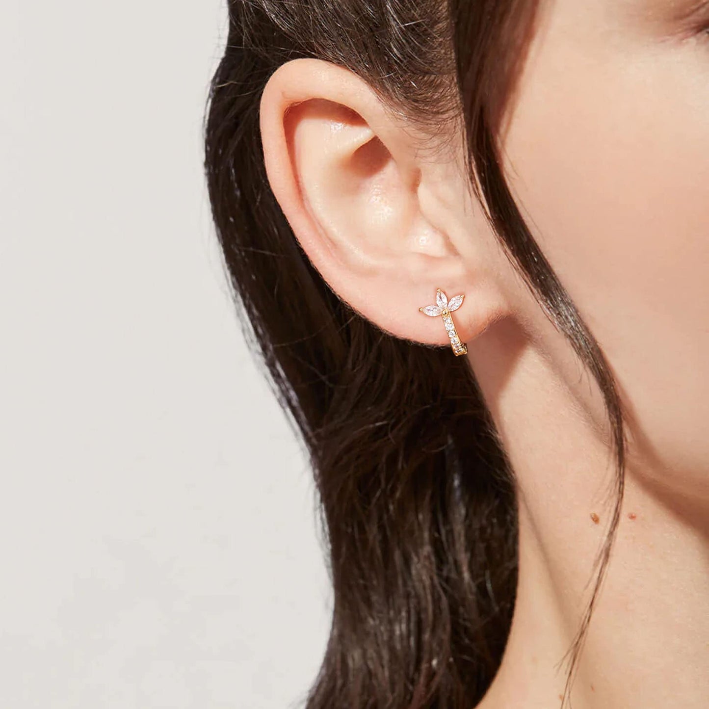 18K Gold CZ Tiny Huggie Earrings