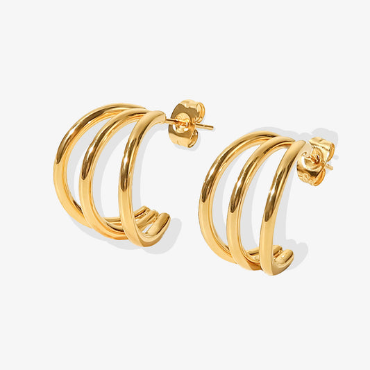 Triple Hoop Earrings - 18K Gold