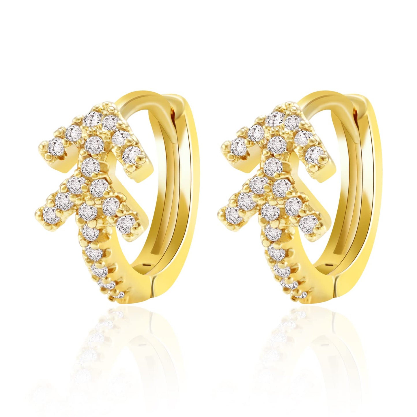 18K Gold CZ Arrows Huggie Earrings