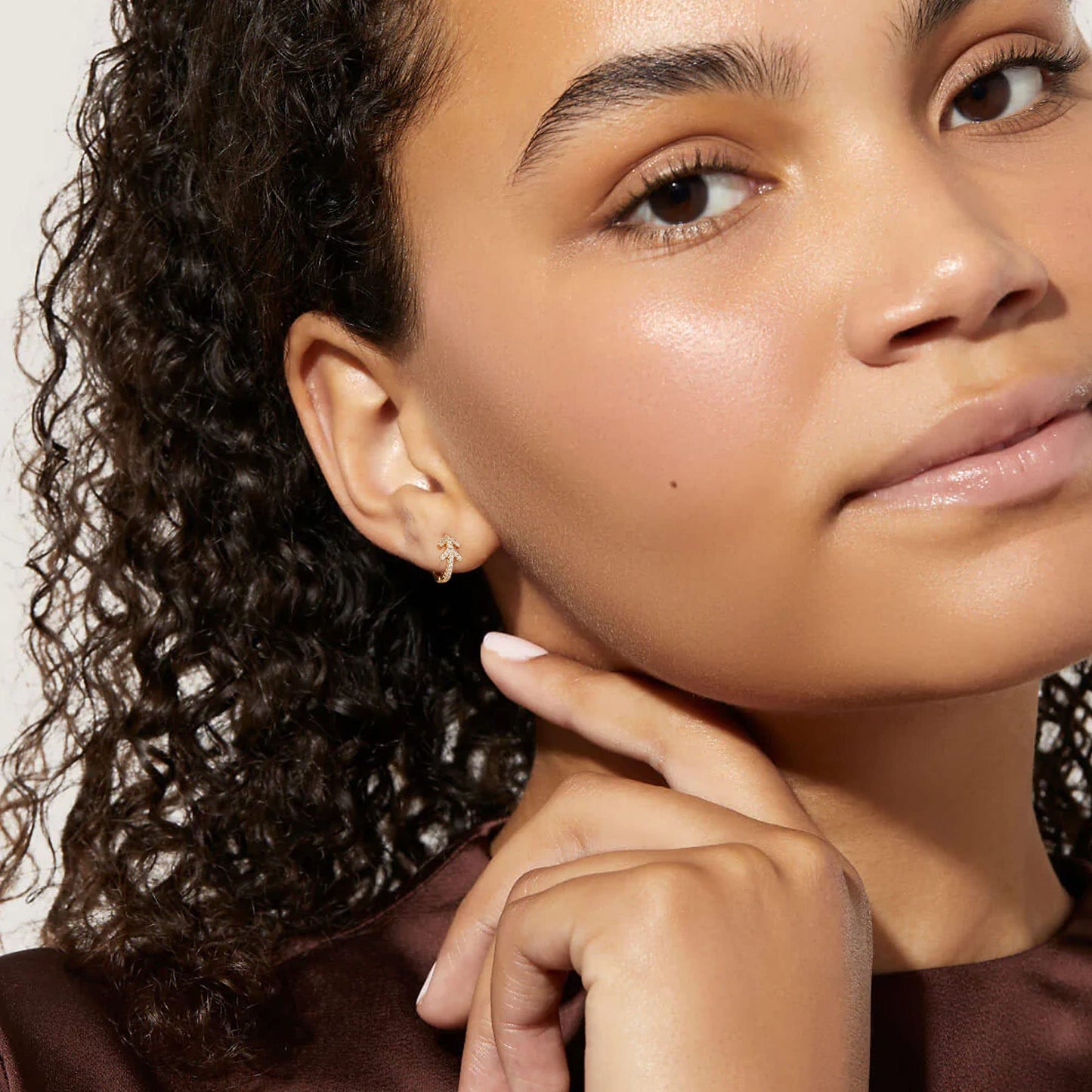 18K Gold CZ Arrows Huggie Earrings