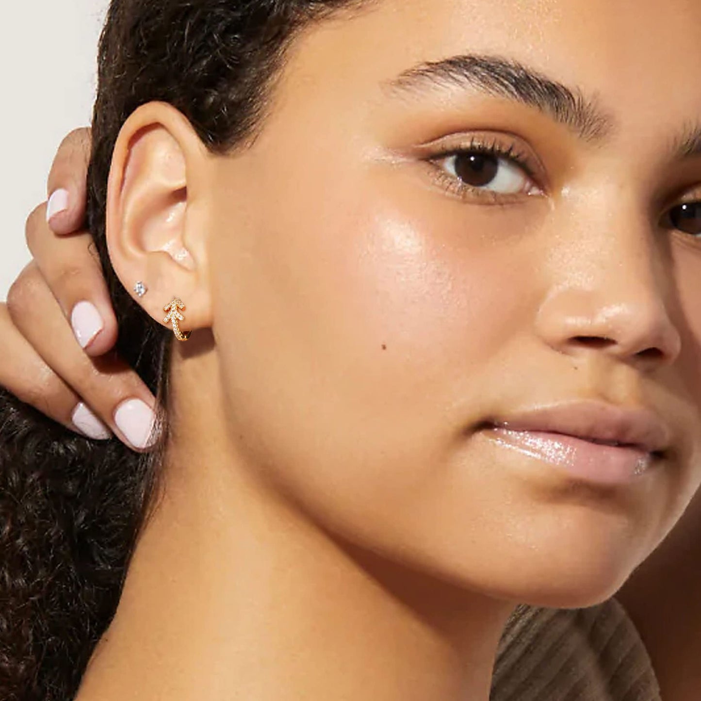 18K Gold CZ Arrows Huggie Earrings