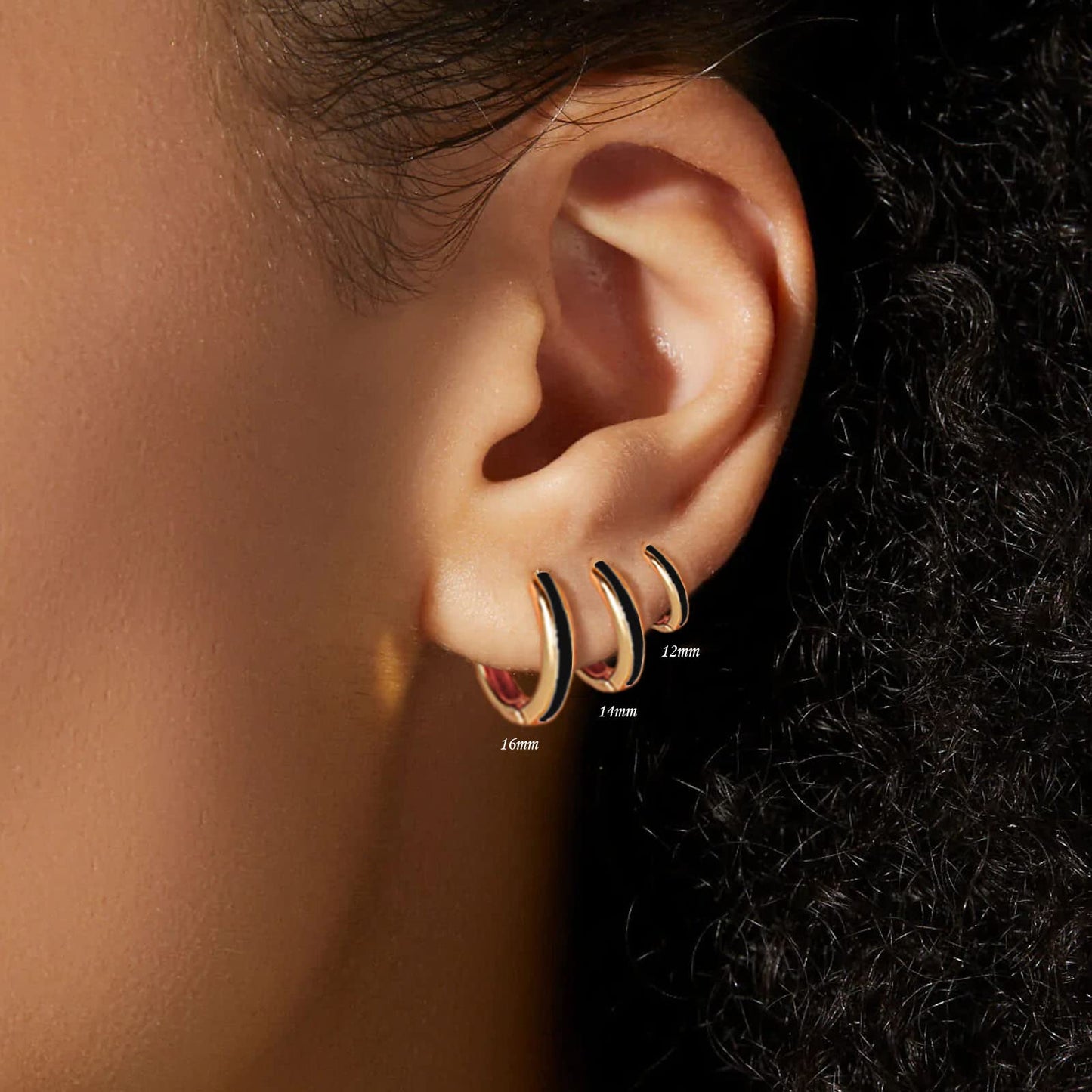 Gold Black Enamel Huggie Earrings