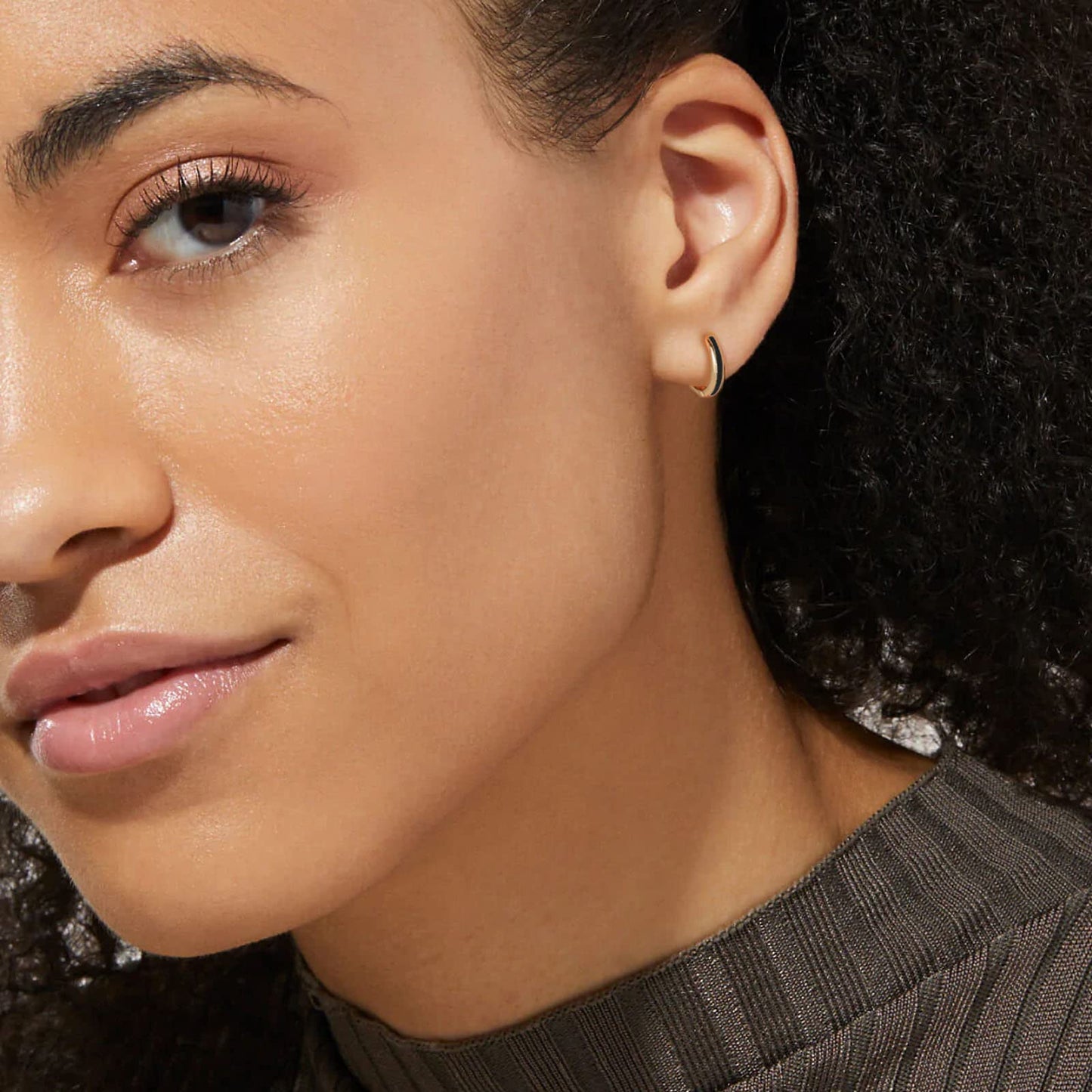 Gold Black Enamel Huggie Earrings