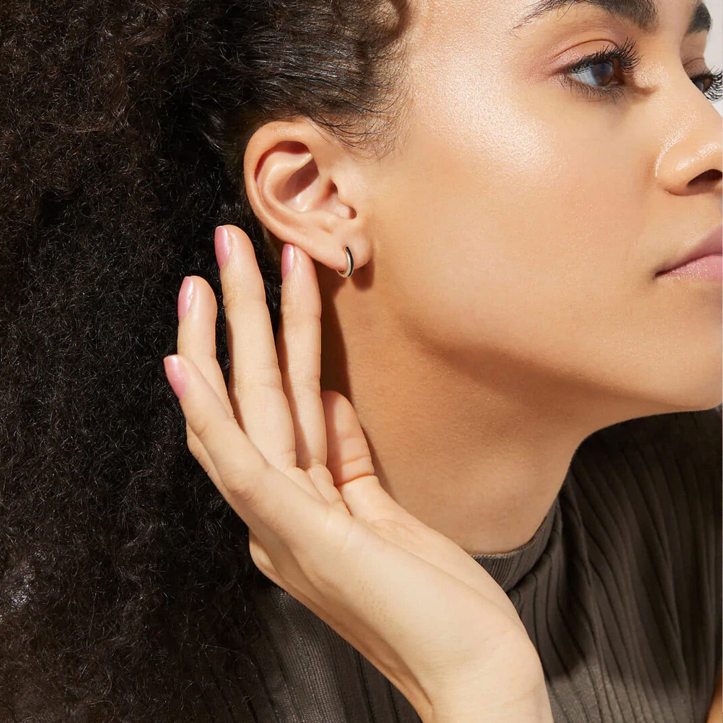 Gold Black Enamel Huggie Earrings