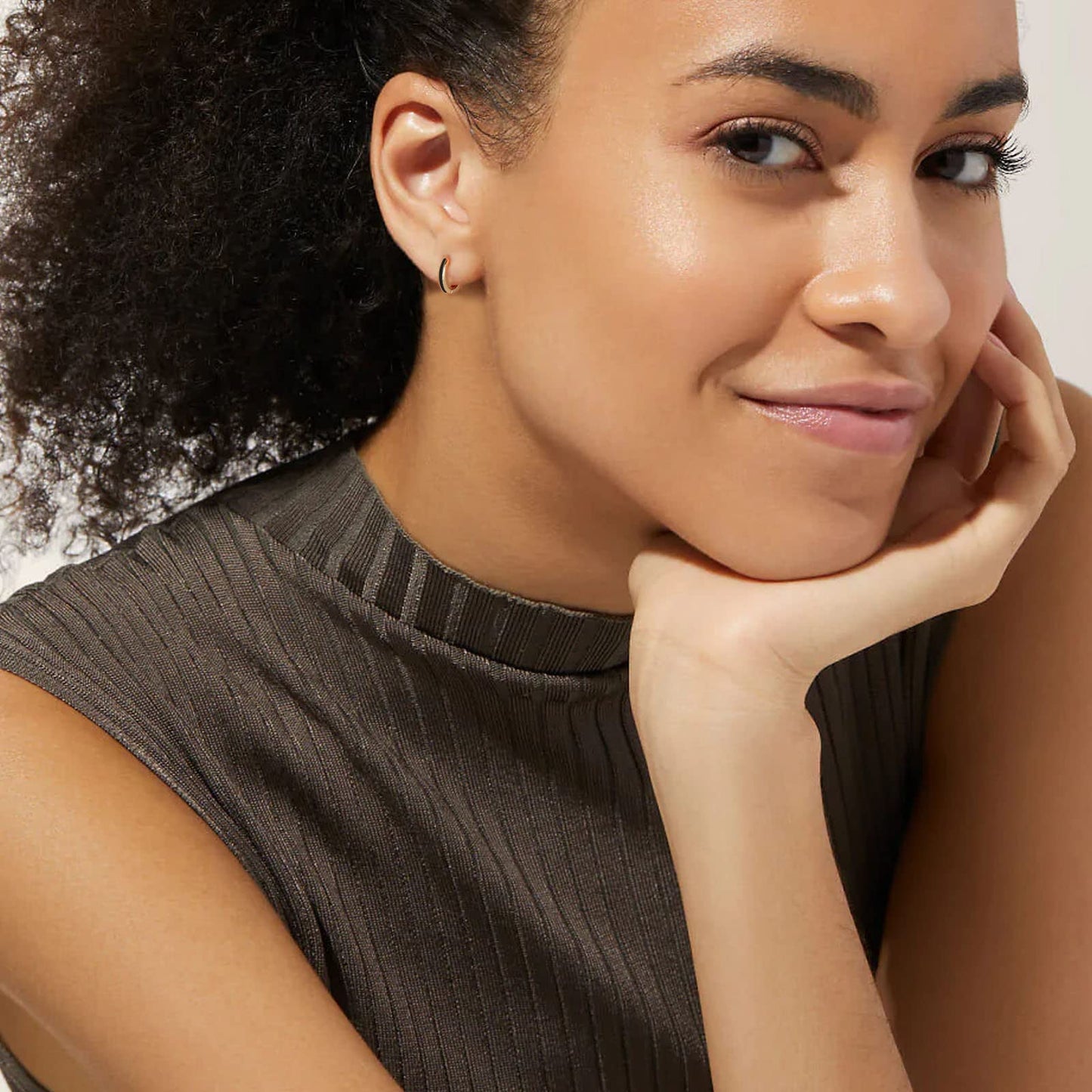 Gold Black Enamel Huggie Earrings