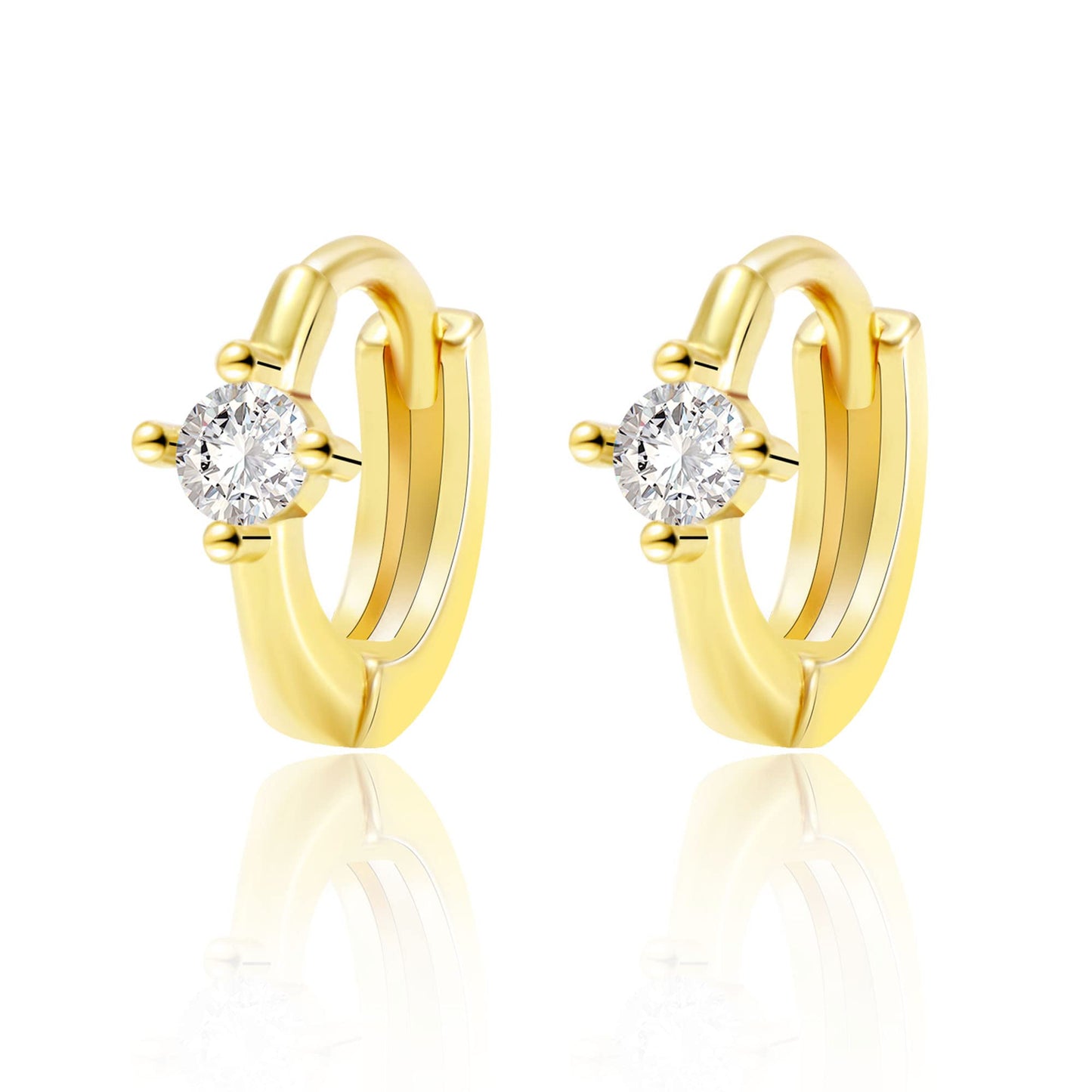 18K Gold CZ Mini Huggie Earrings