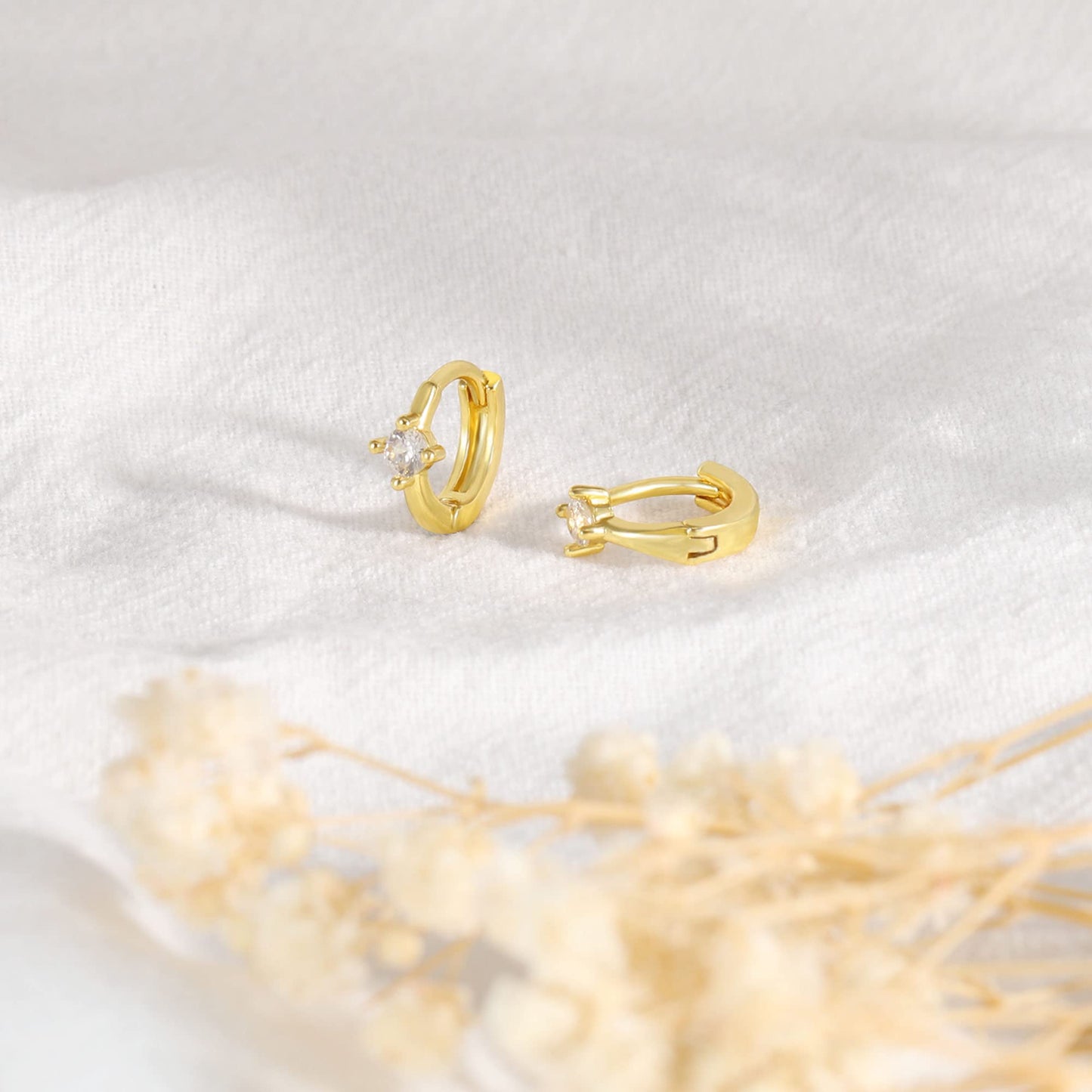 18K Gold CZ Mini Huggie Earrings