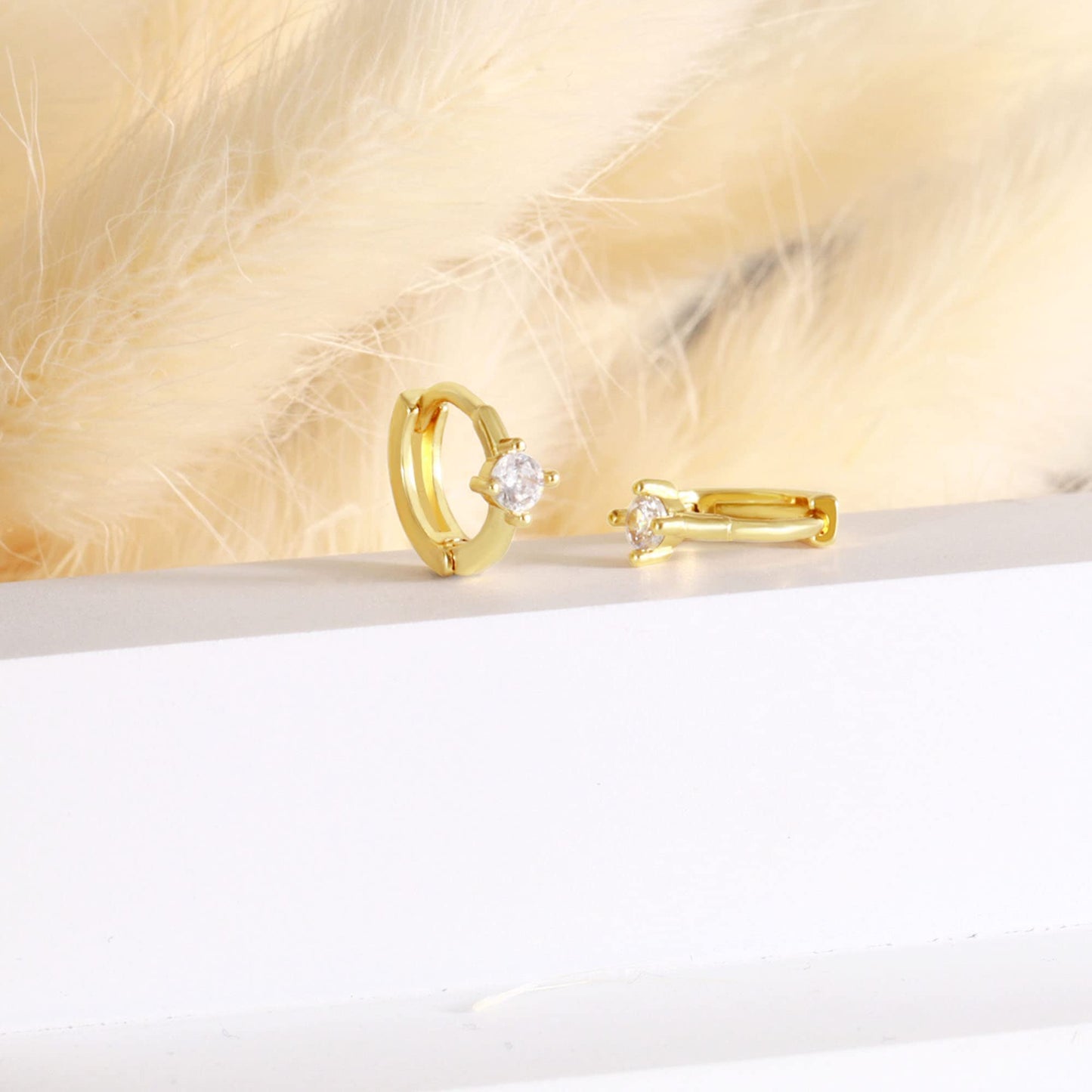 18K Gold CZ Mini Huggie Earrings