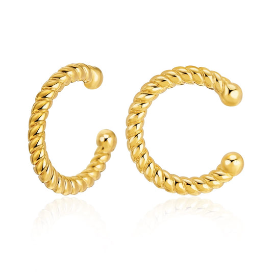 18K Gold Twist Ear Cuff Earrings