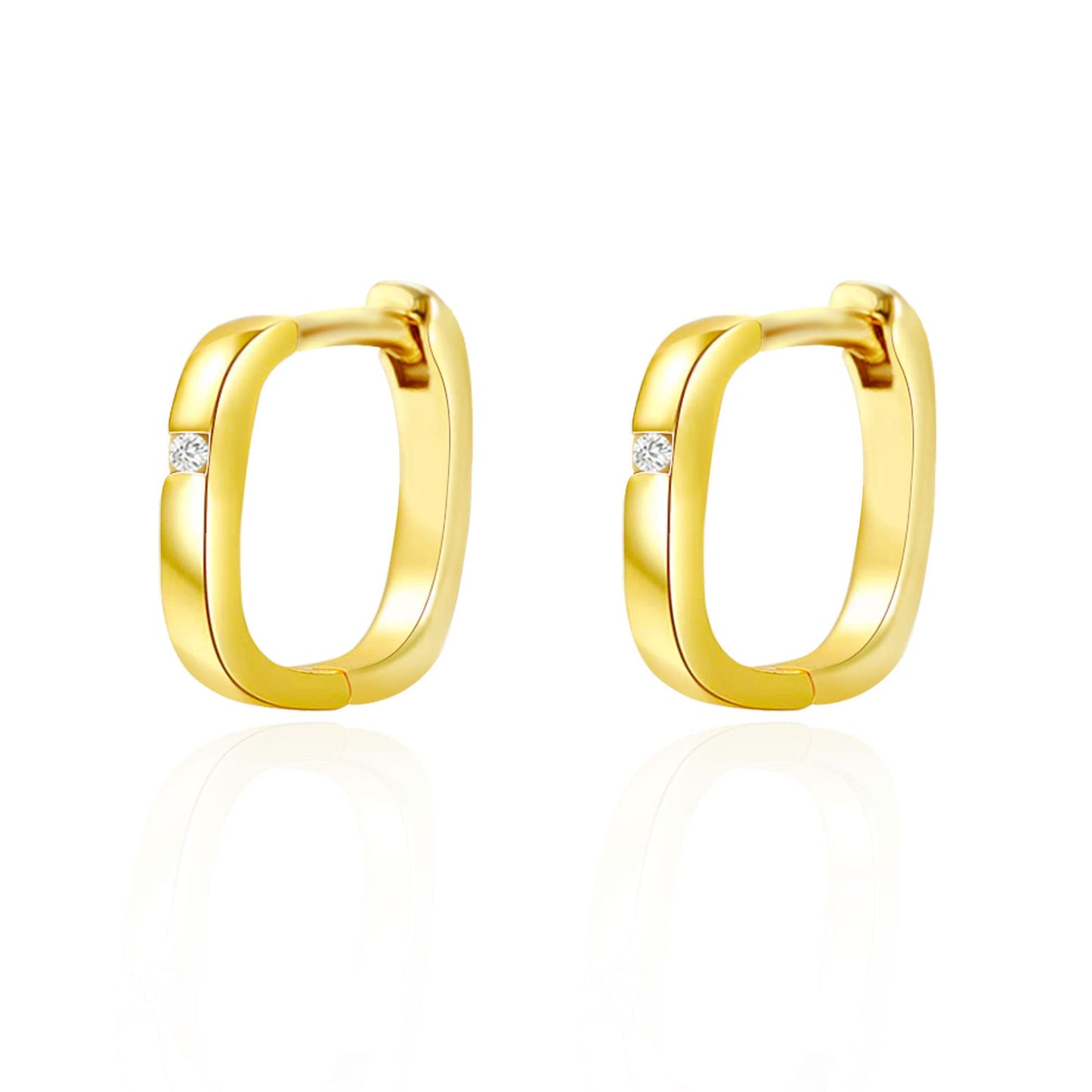 18K Gold Square Huggie Earrings