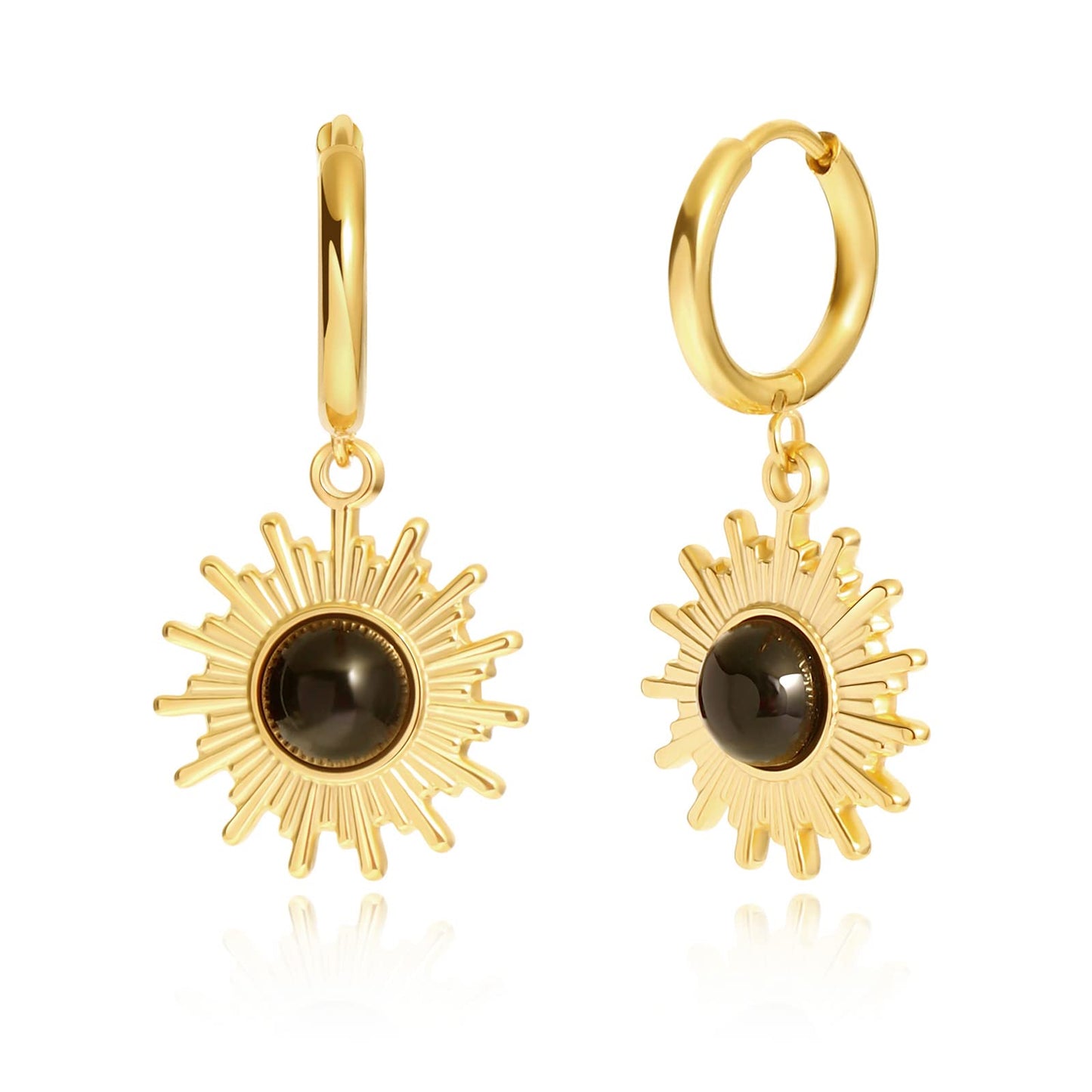 18K Sunburst Dangle Hoop Earrings
