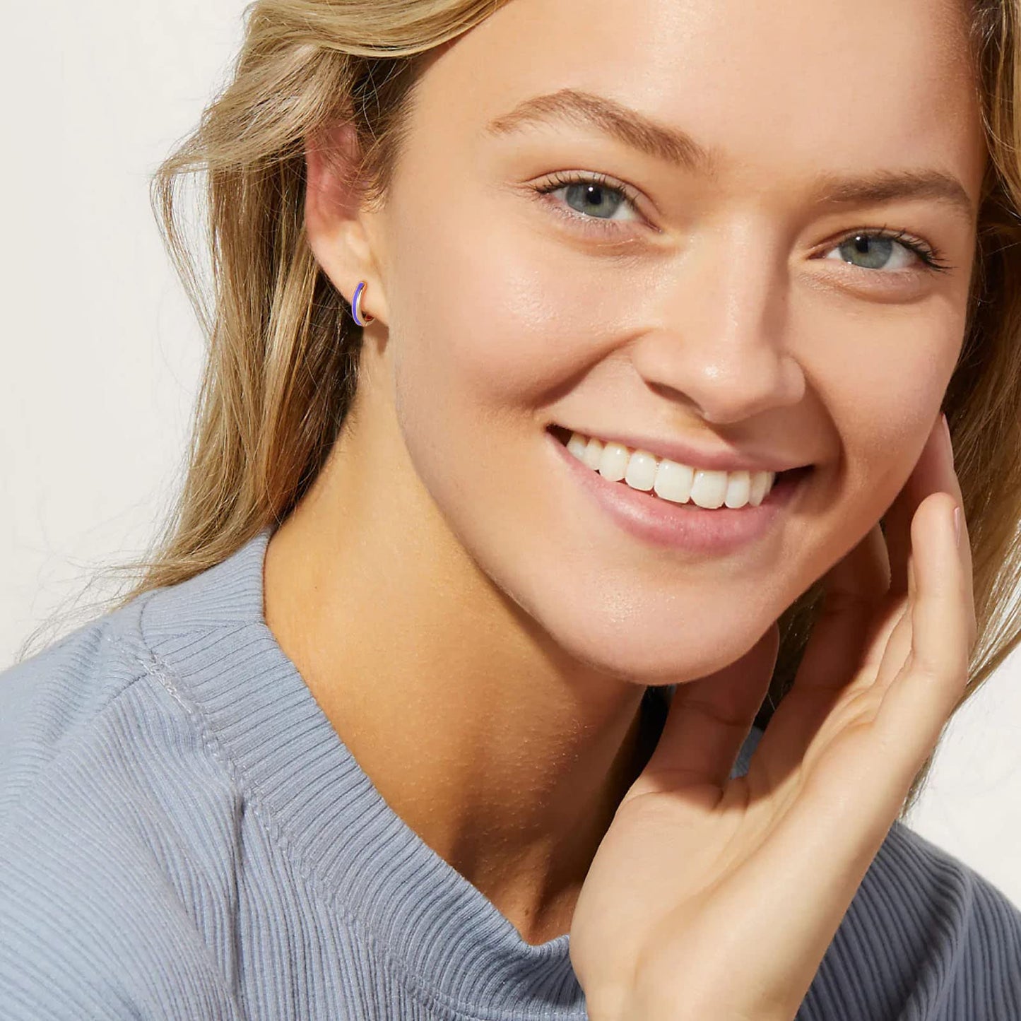 18K Gold Blue Enamel Huggie Hoop Earrings