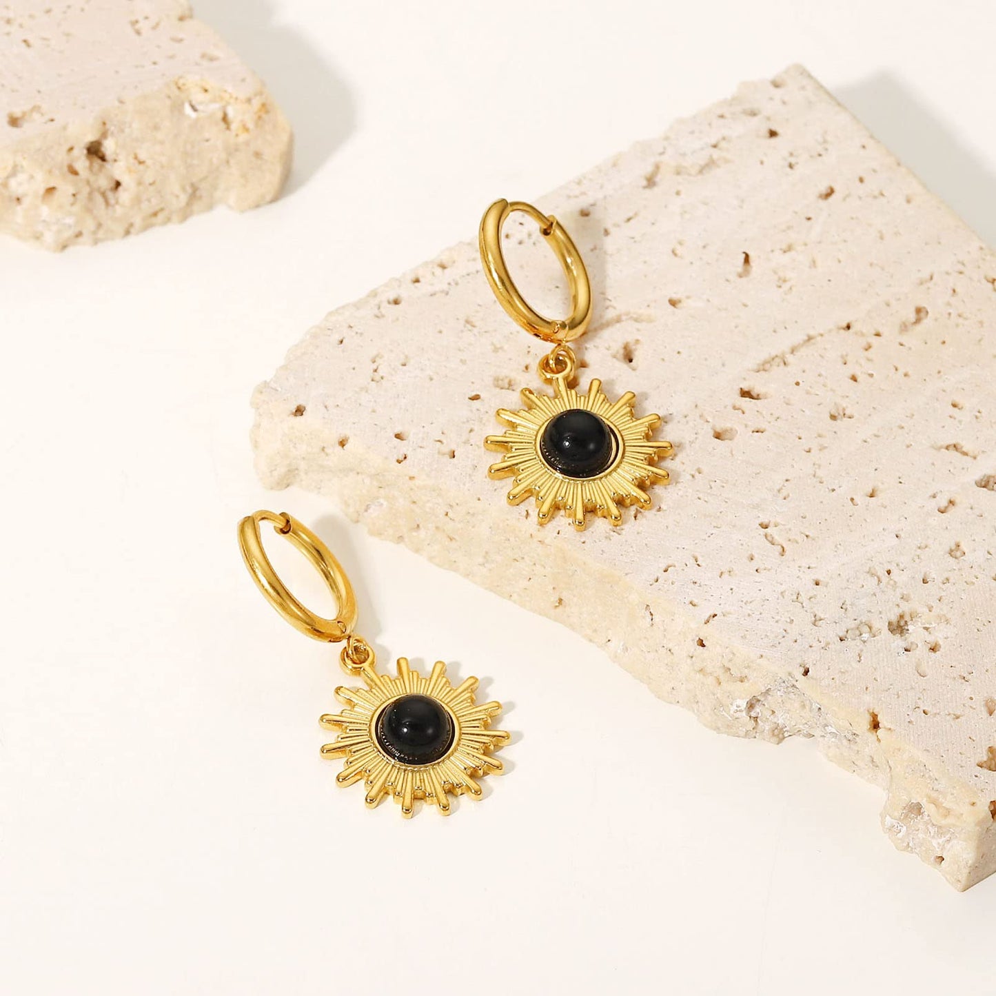 18K Sunburst Dangle Hoop Earrings