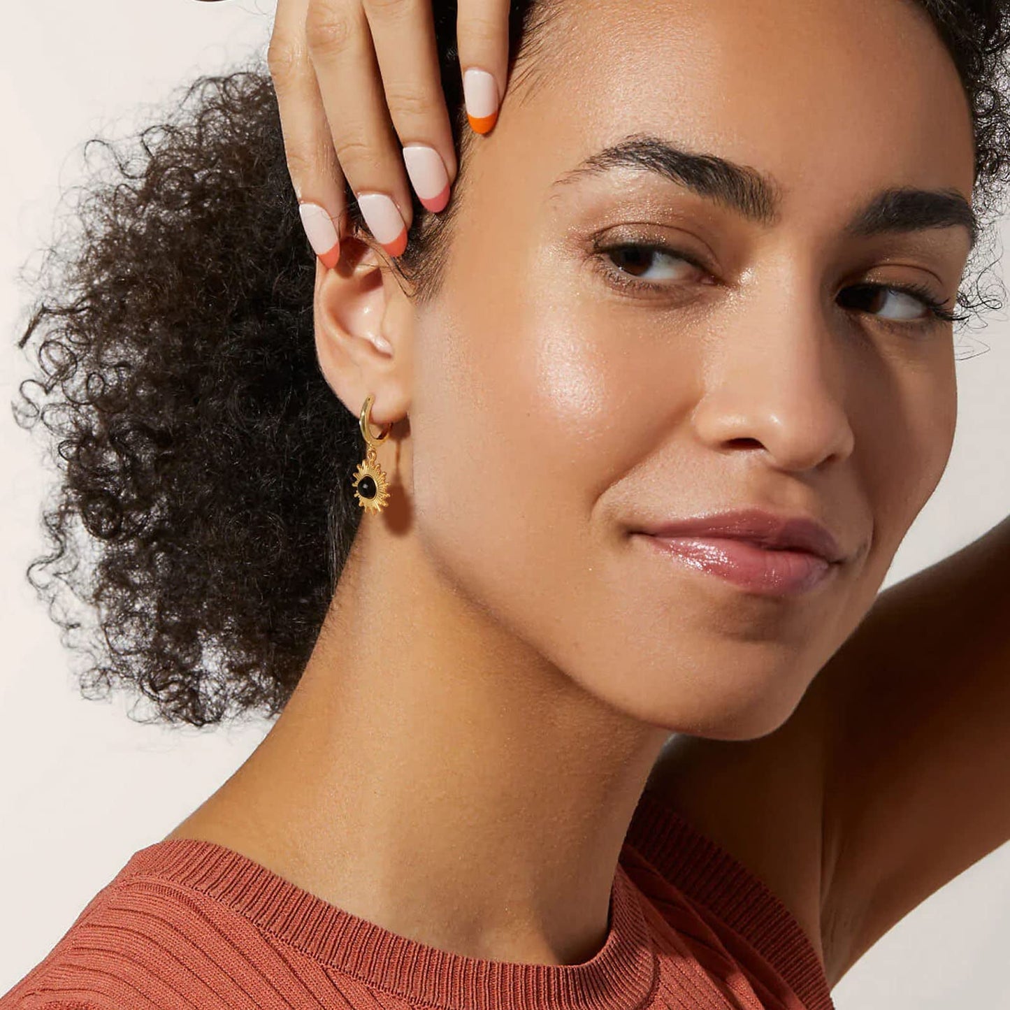 18K Sunburst Dangle Hoop Earrings