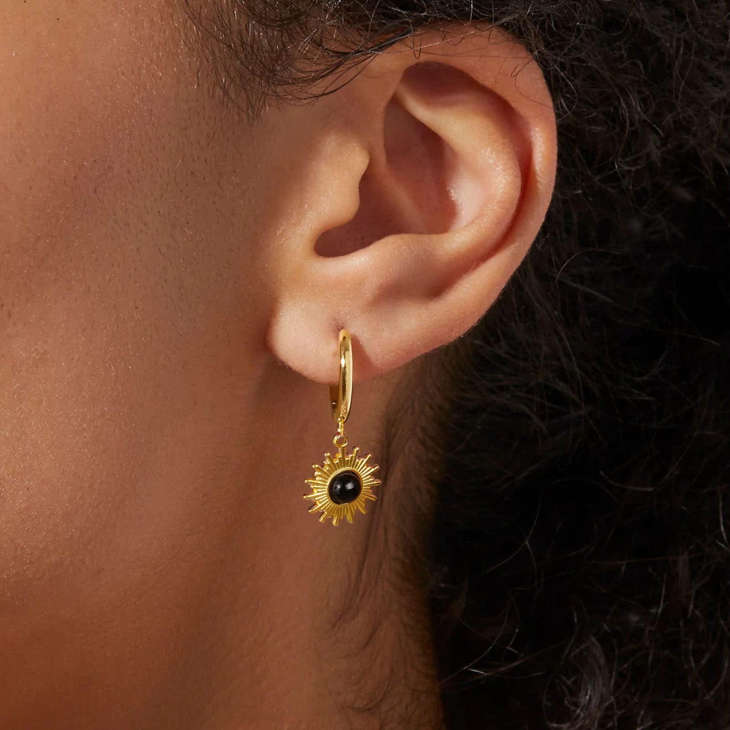 18K Sunburst Dangle Hoop Earrings