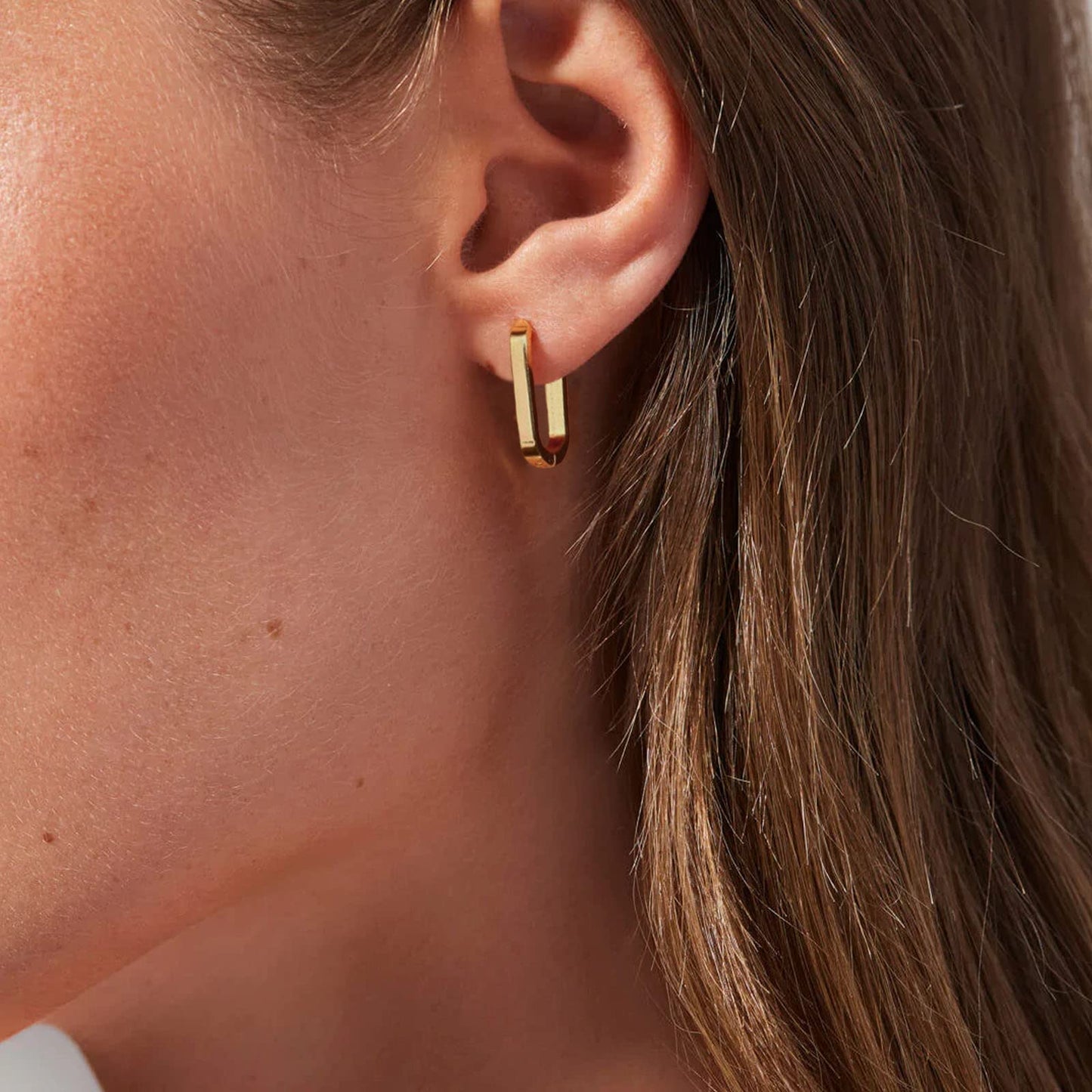18K Gold Paperclip Hoop Earrings