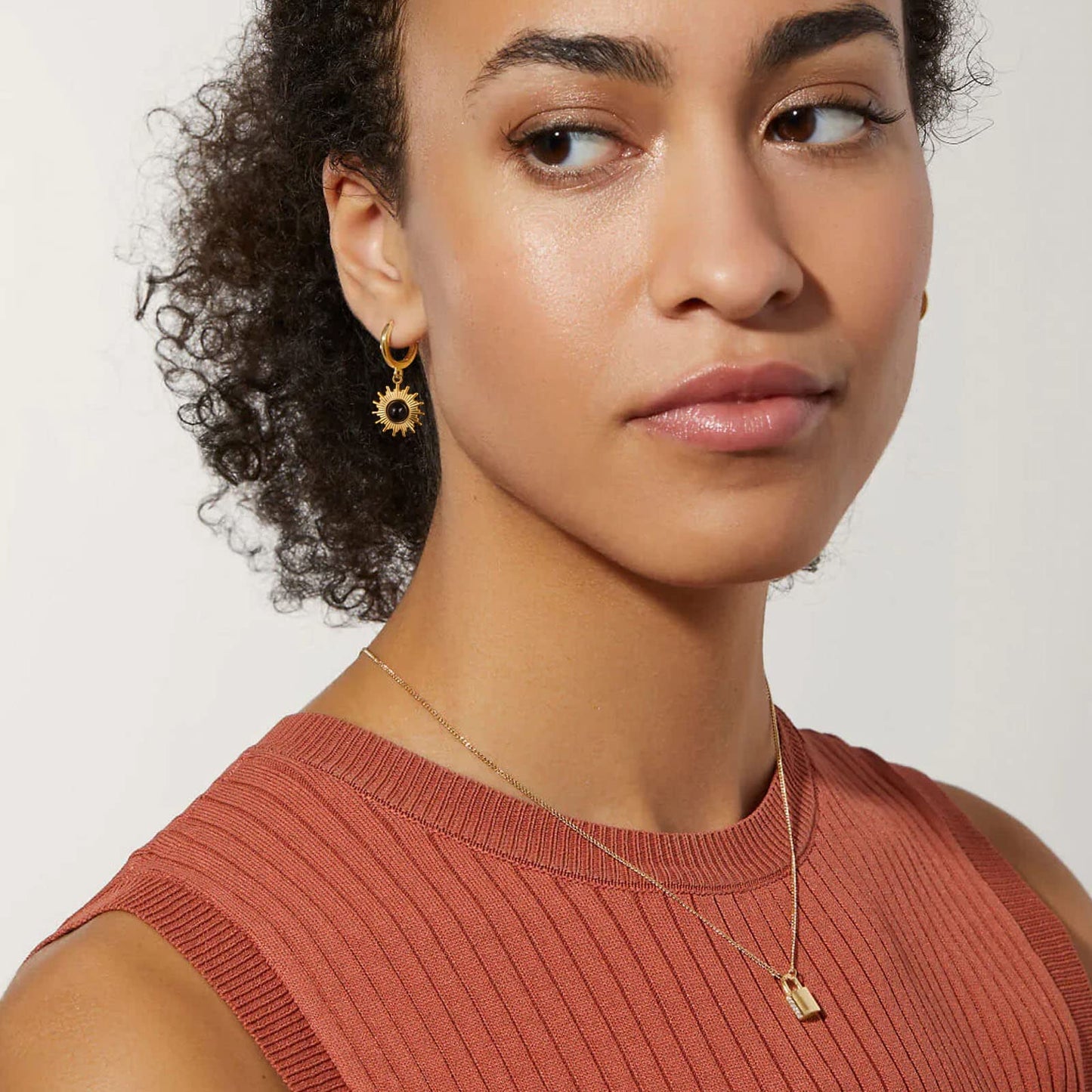 18K Sunburst Dangle Hoop Earrings