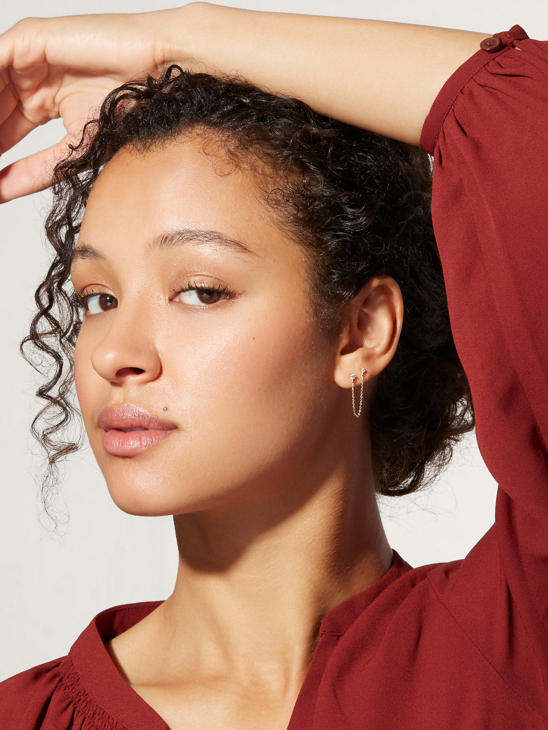 Gold Dainty Chain Stud Earring
