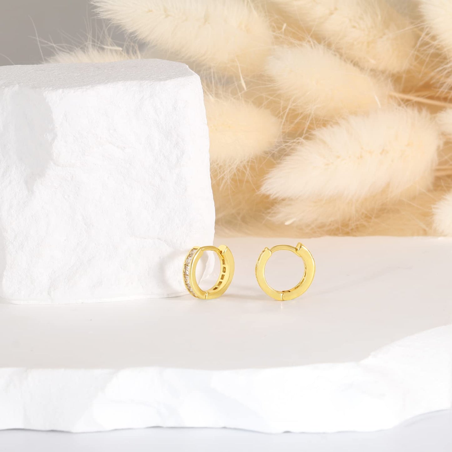 18K Gold CZ Small Huggie Earrings