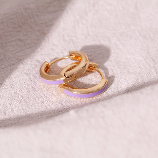 18K Gold Purple Enamel Huggie Hoop Earrings