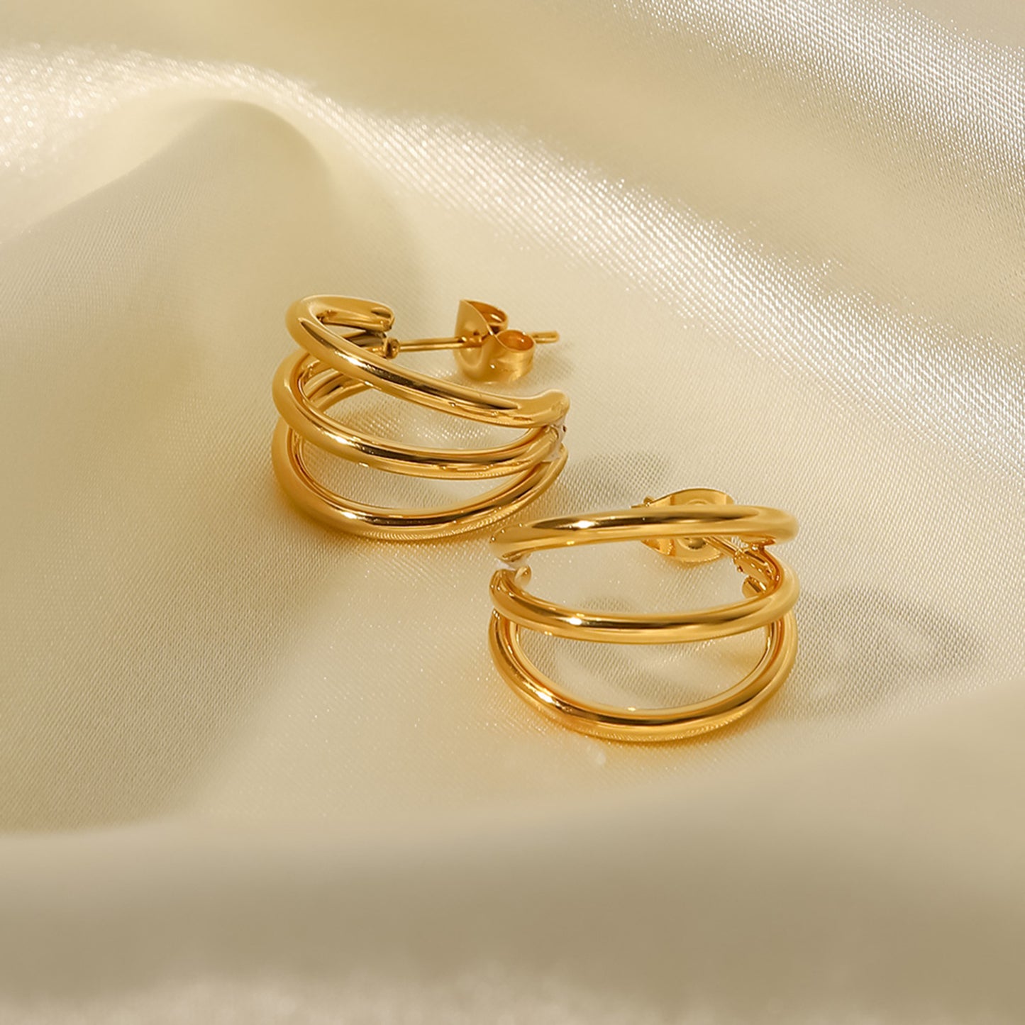 Triple Hoop Earrings - 18K Gold