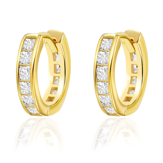 18K Gold CZ Small Huggie Earrings