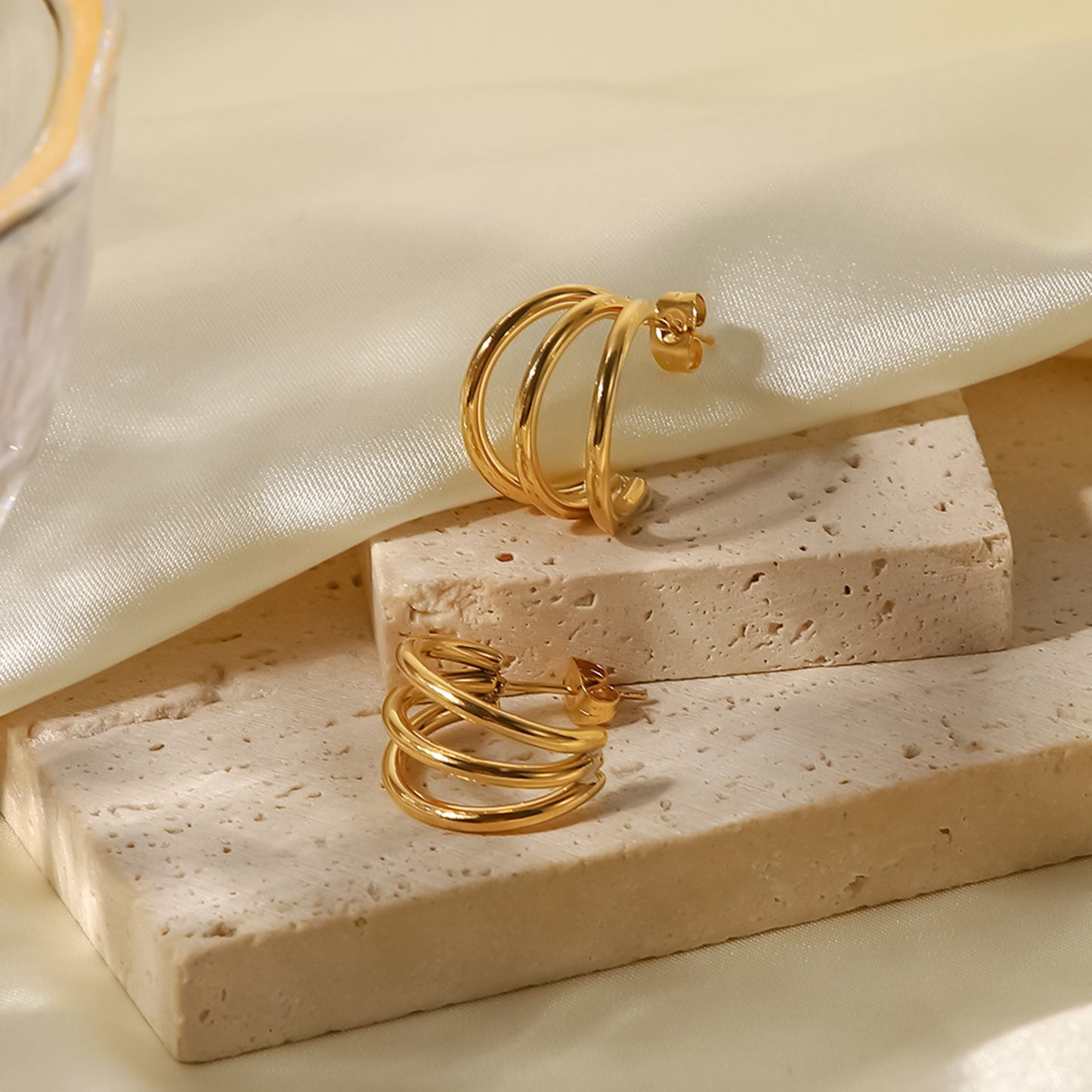 Triple Hoop Earrings - 18K Gold