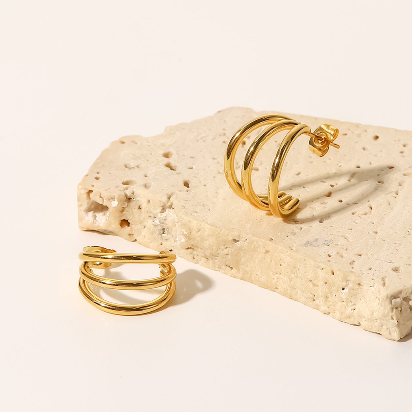 Triple Hoop Earrings - 18K Gold