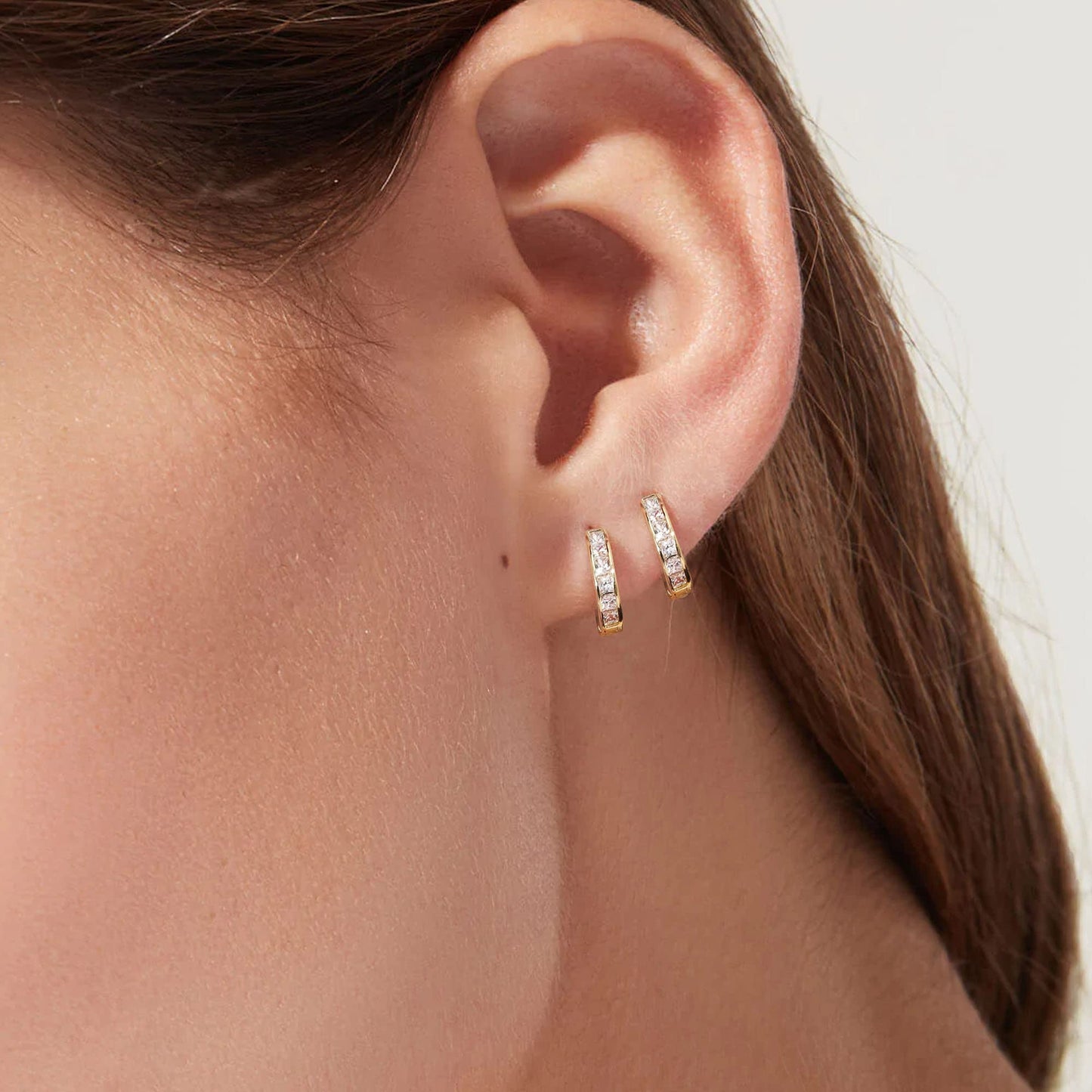 18K Gold CZ Small Huggie Earrings