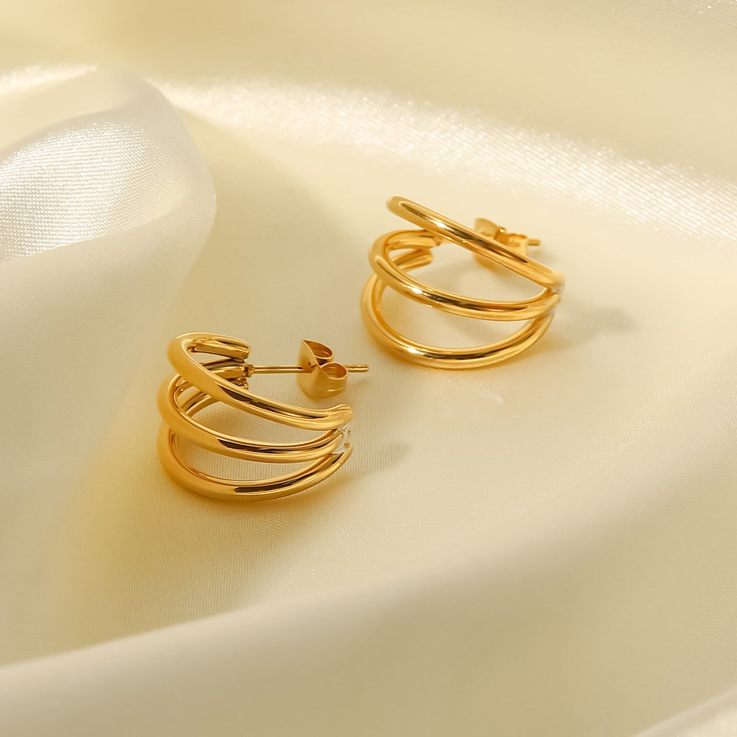 Triple Hoop Earrings - 18K Gold