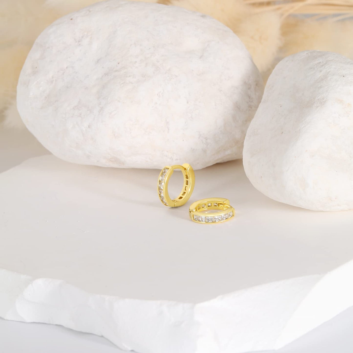 18K Gold CZ Small Huggie Earrings
