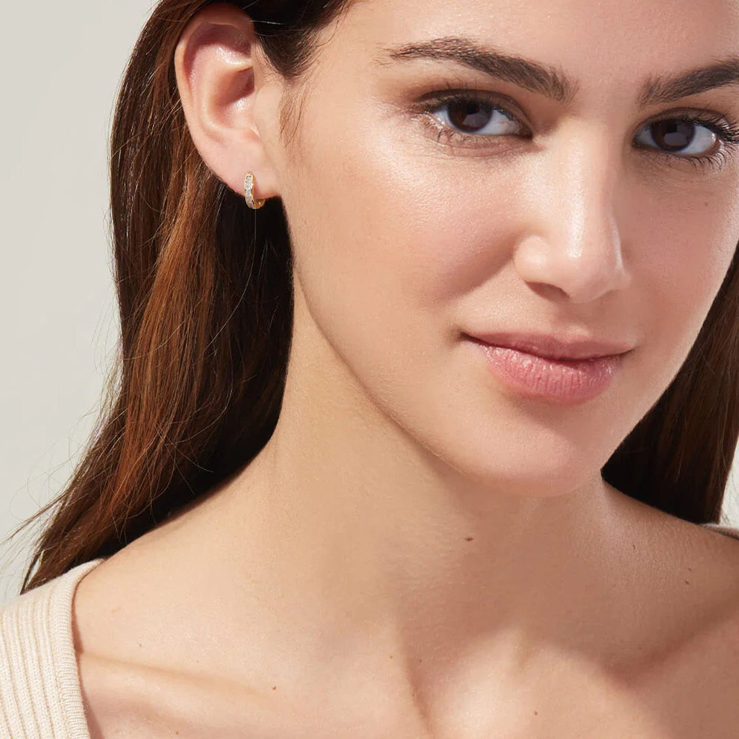 18K Gold CZ Small Huggie Earrings