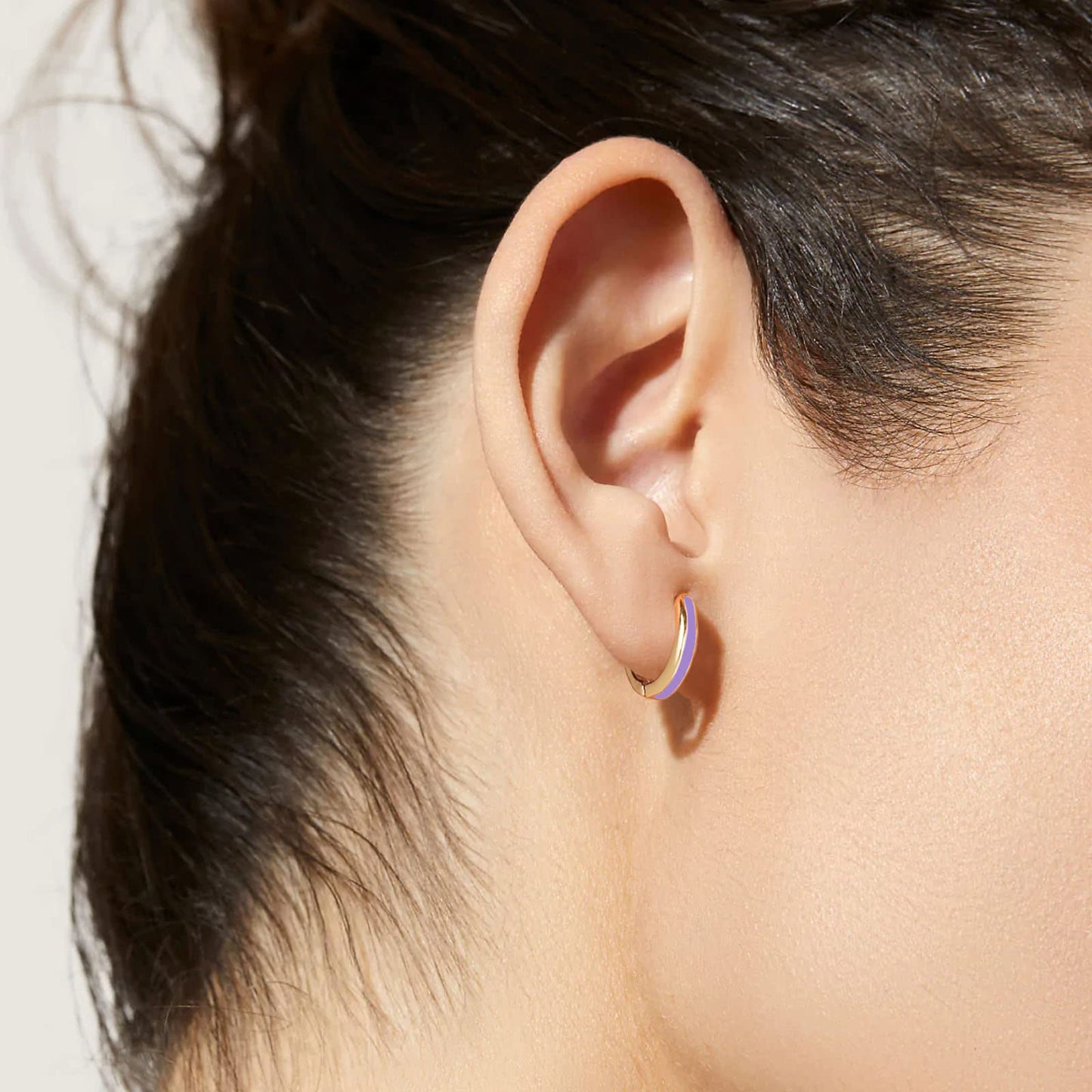18K Gold Purple Enamel Huggie Hoop Earrings