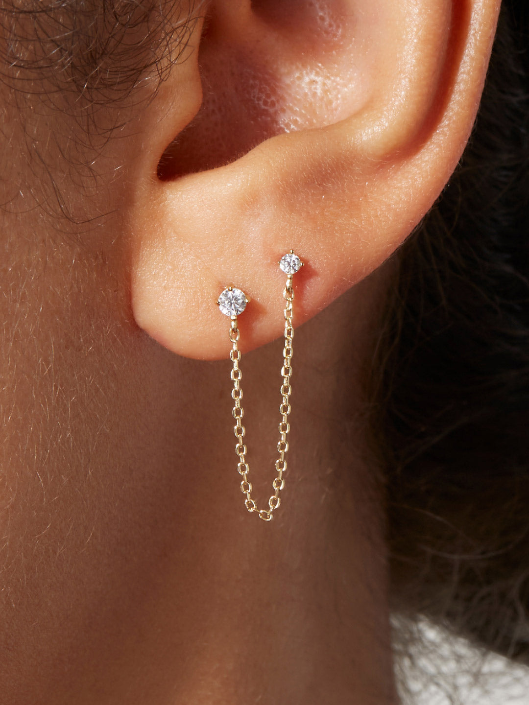 Gold Dainty Chain Stud Earring