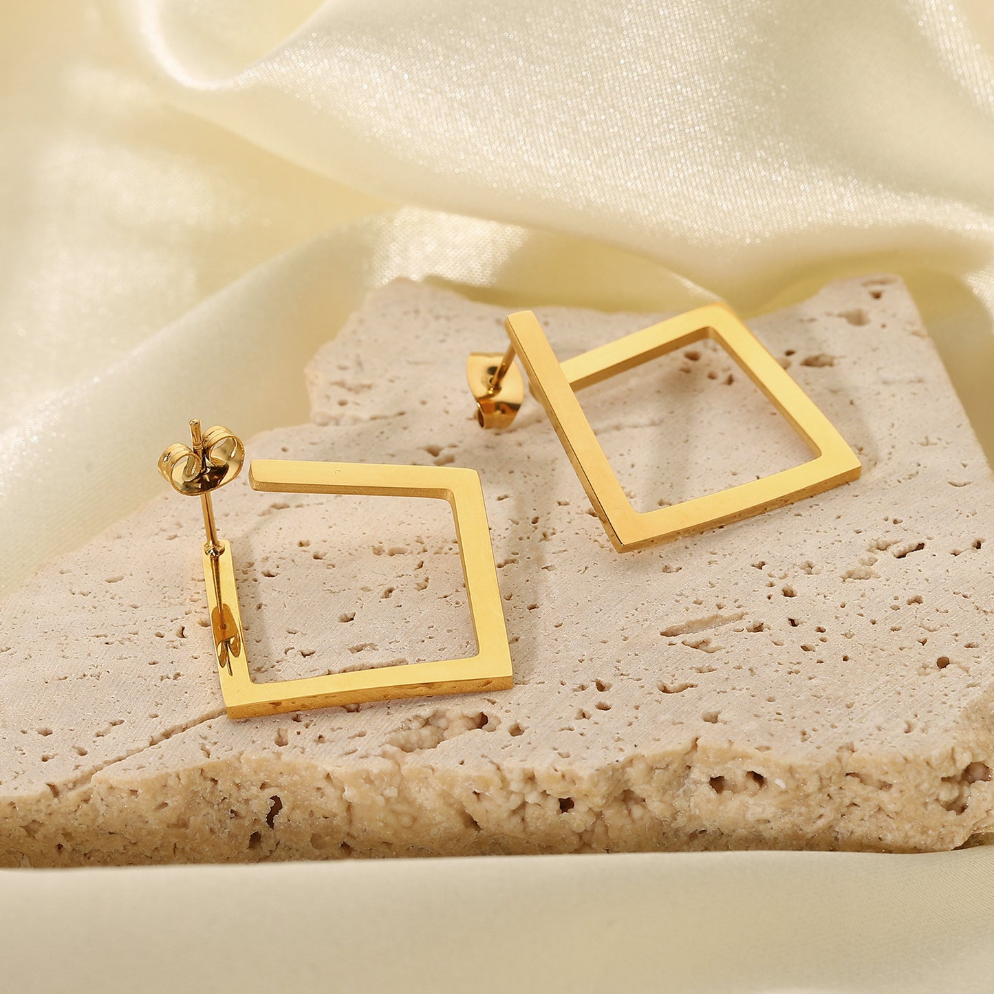 Square Hoop Earrings-18K Gold