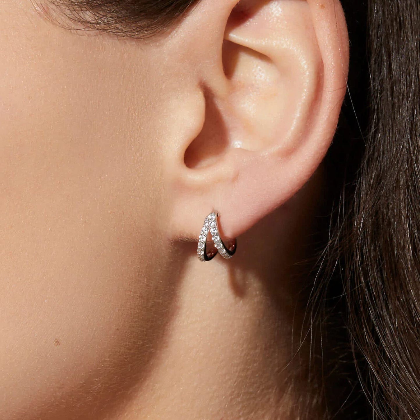Silver Gold CZ Double Split Huggie Hoop Earrings