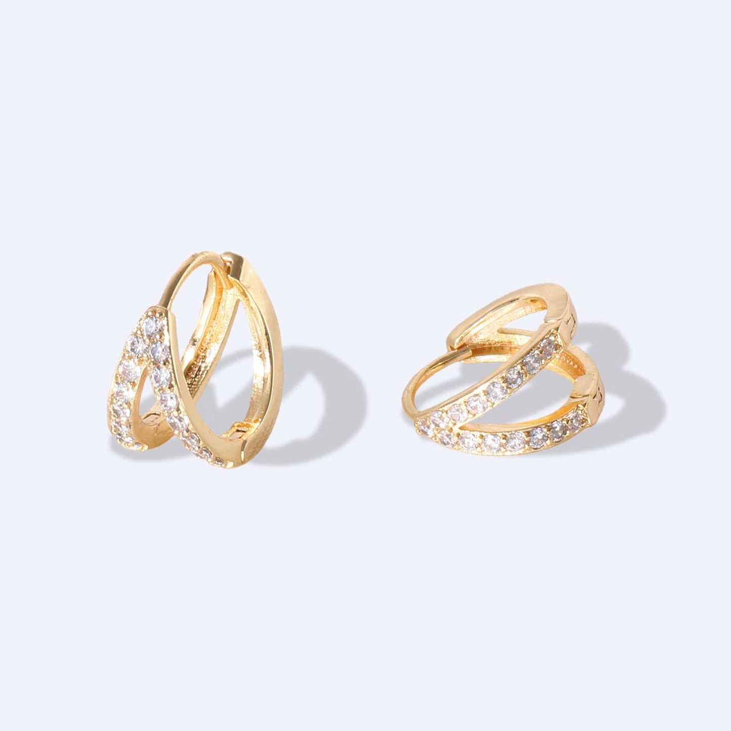 Gold CZ Double Split Huggie Hoop Earrings