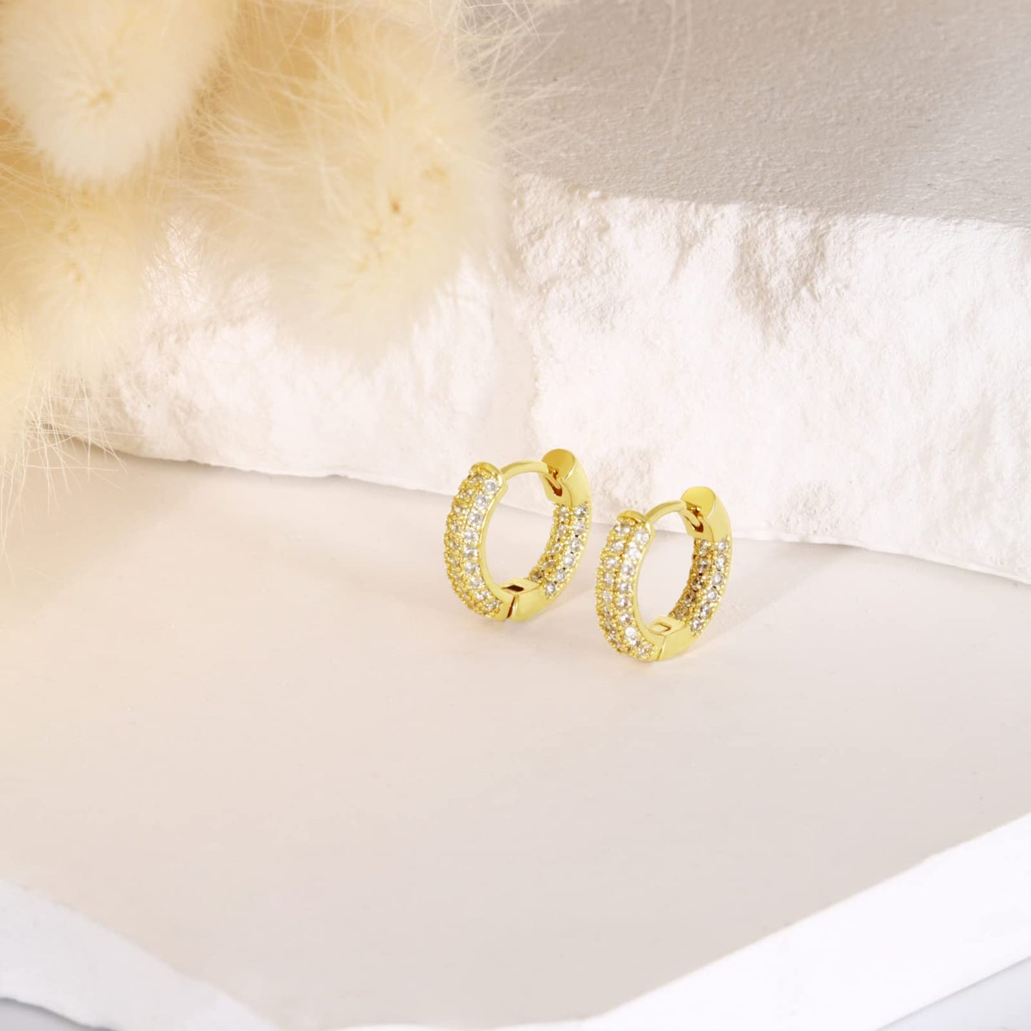 18K Gold CZ Circle Huggie Earrings