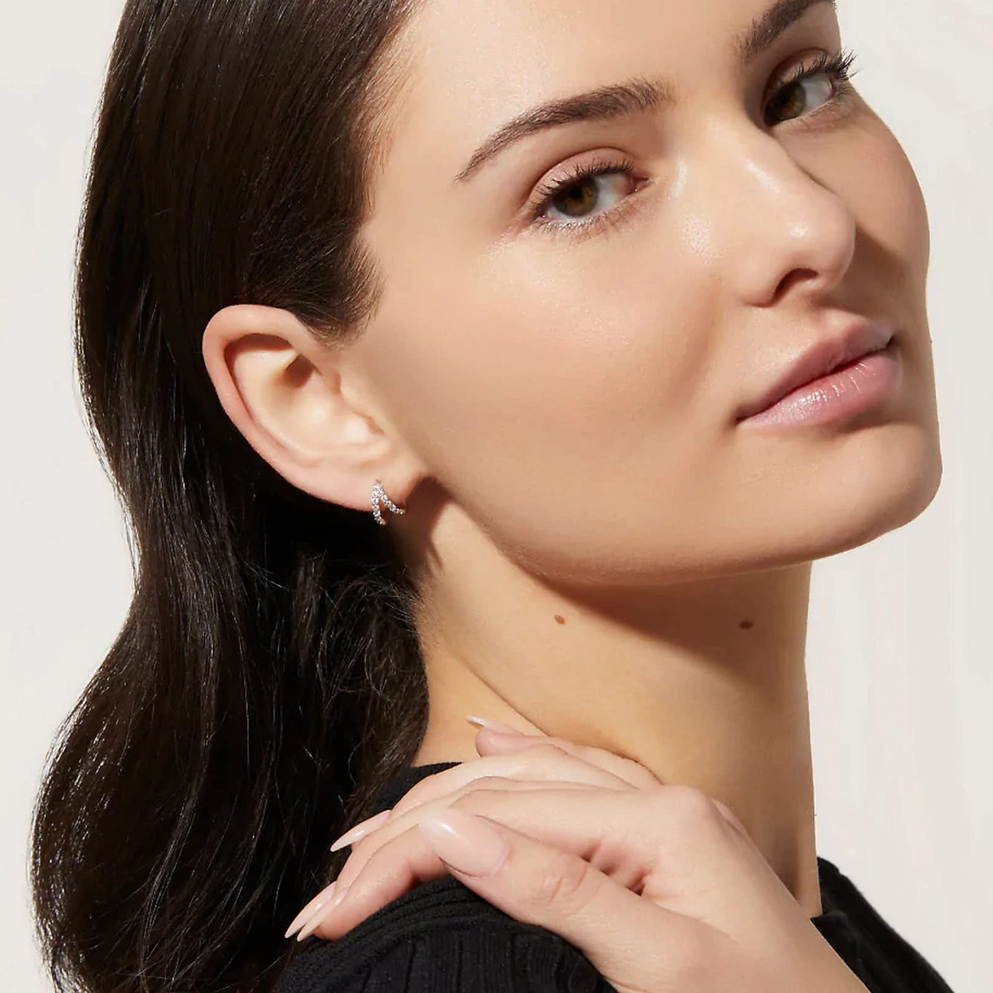 Silver Gold CZ Double Split Huggie Hoop Earrings