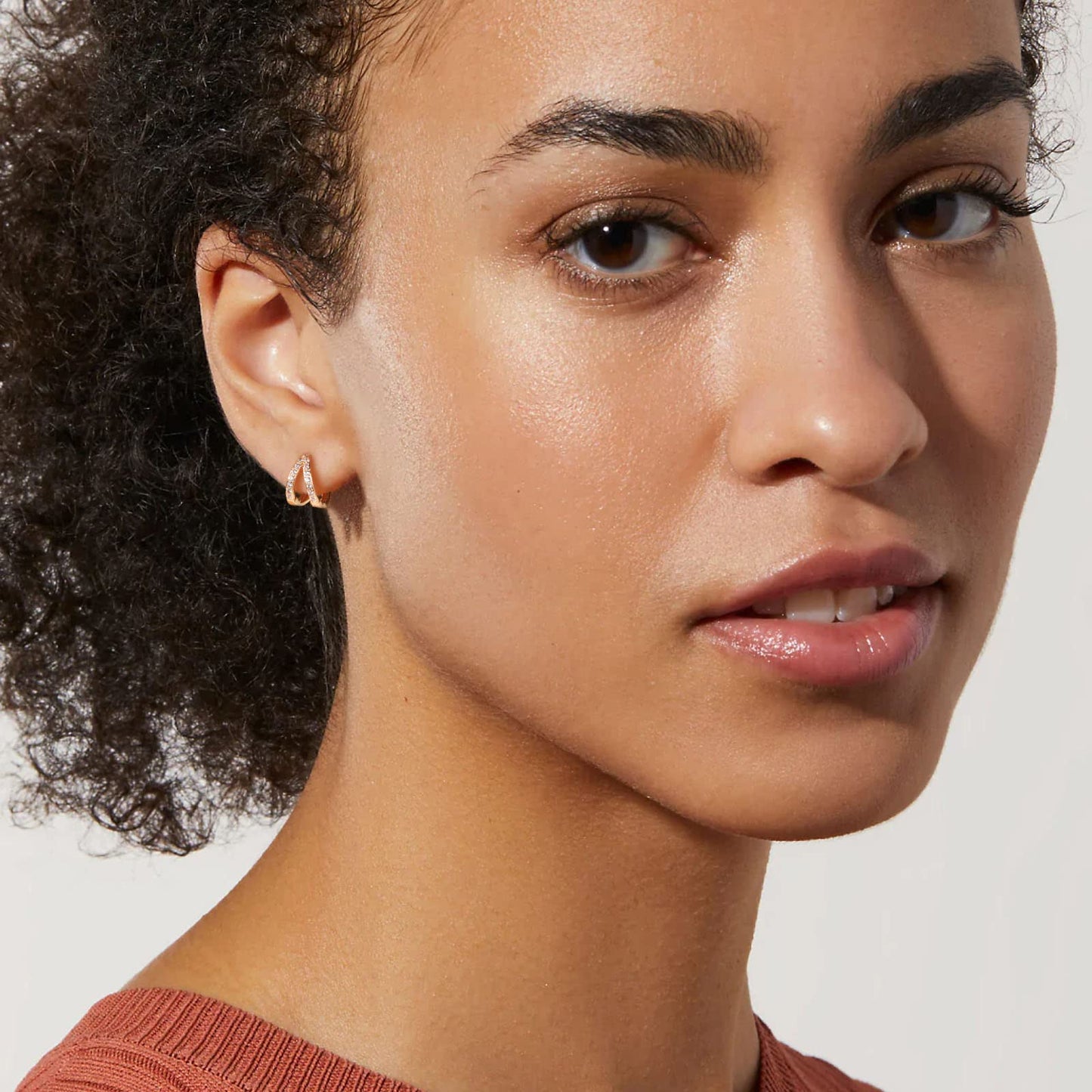 Gold CZ Double Split Huggie Hoop Earrings