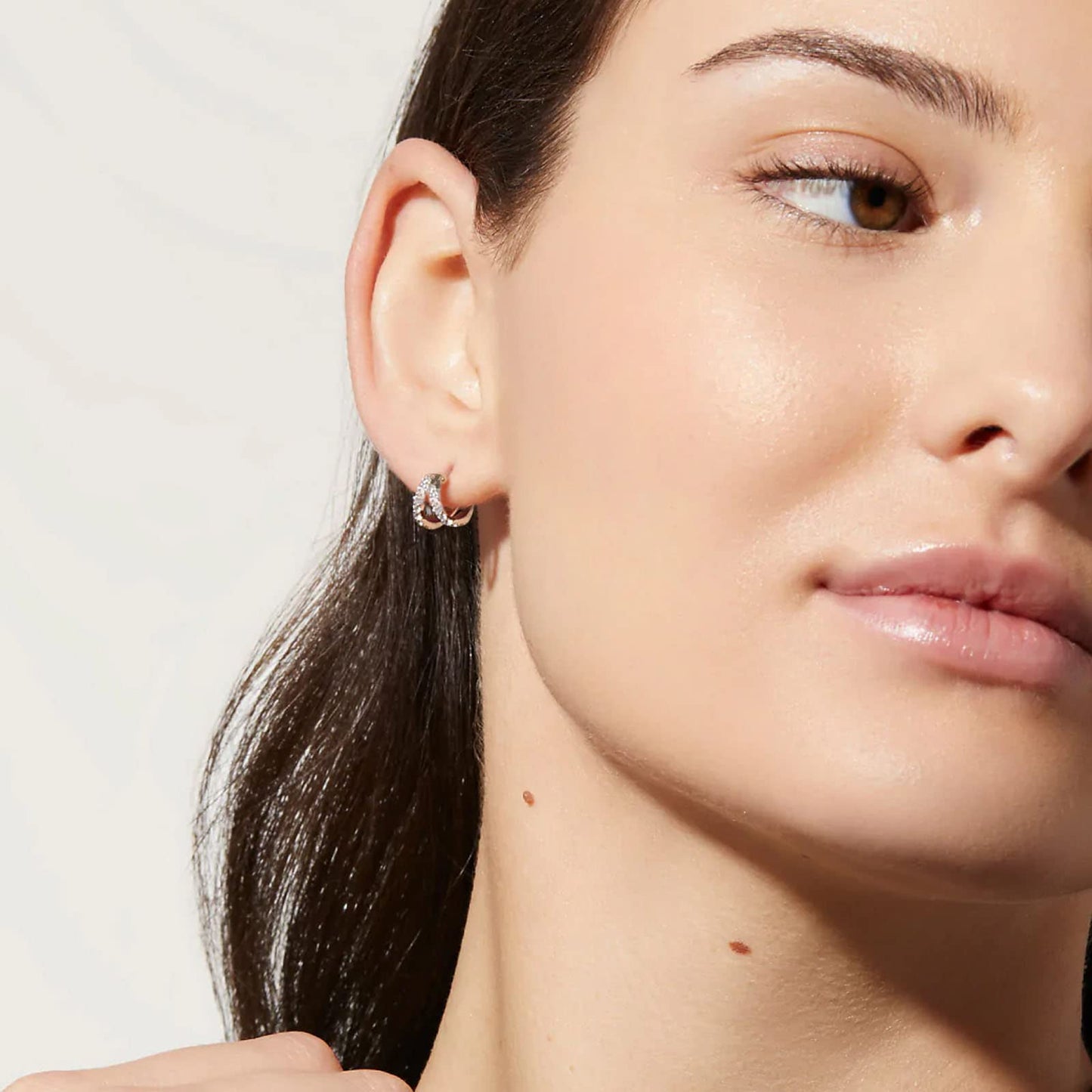 Silver Gold CZ Double Split Huggie Hoop Earrings