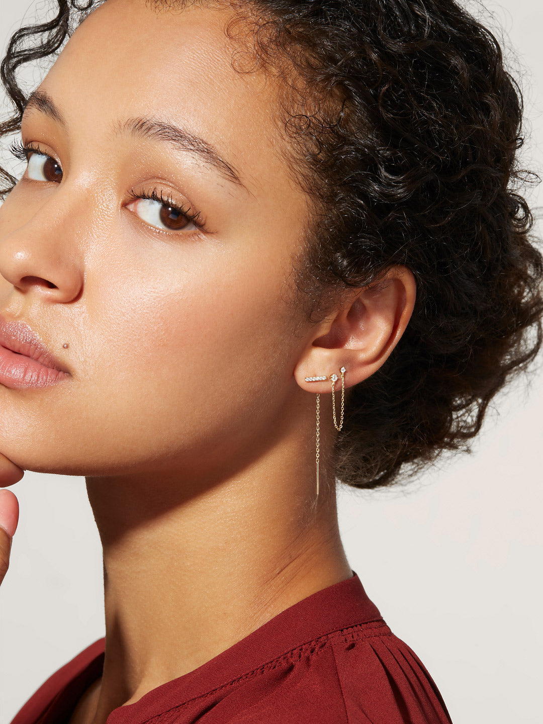 Gold Dainty Chain Stud Earring